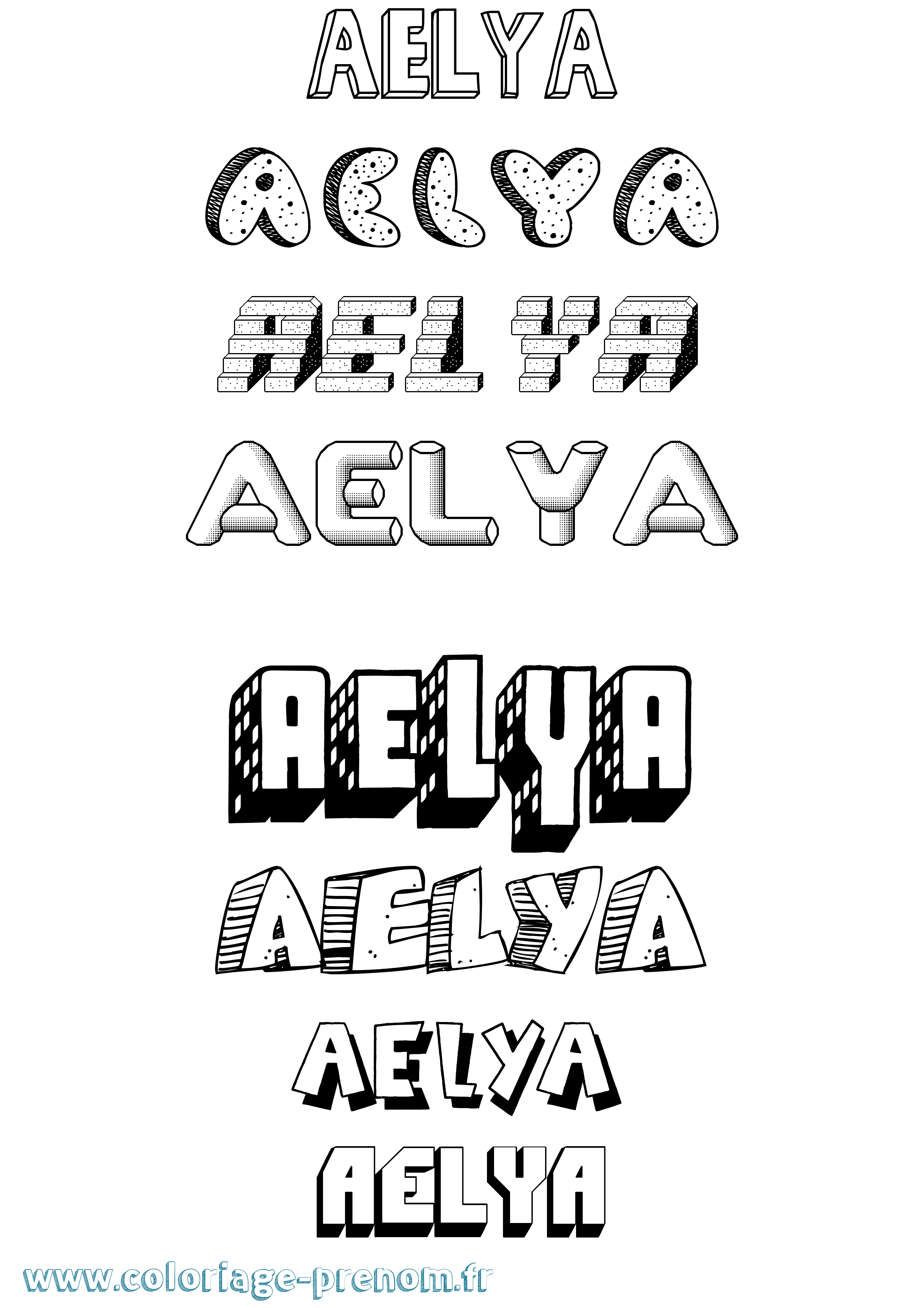 Coloriage prénom Aelya Effet 3D