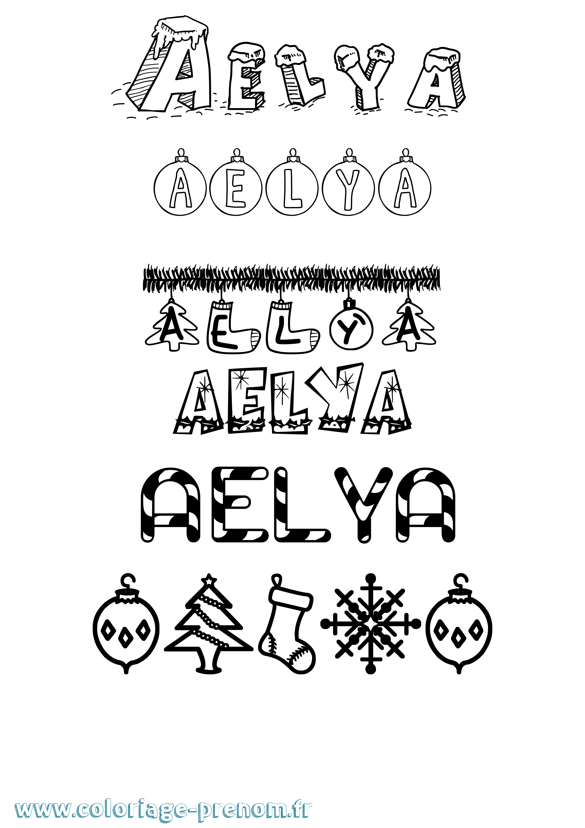 Coloriage prénom Aelya Noël