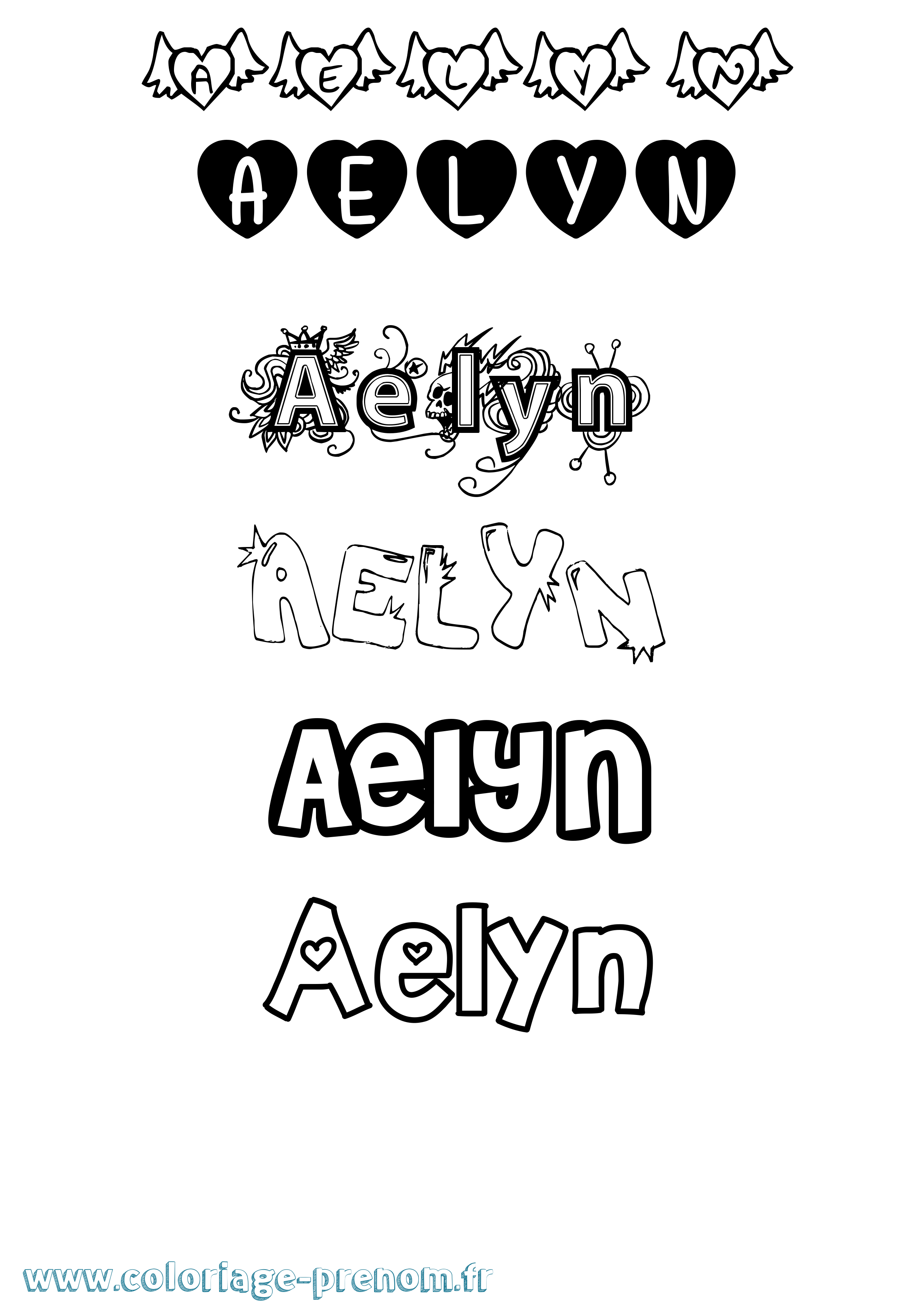 Coloriage prénom Aelyn Girly