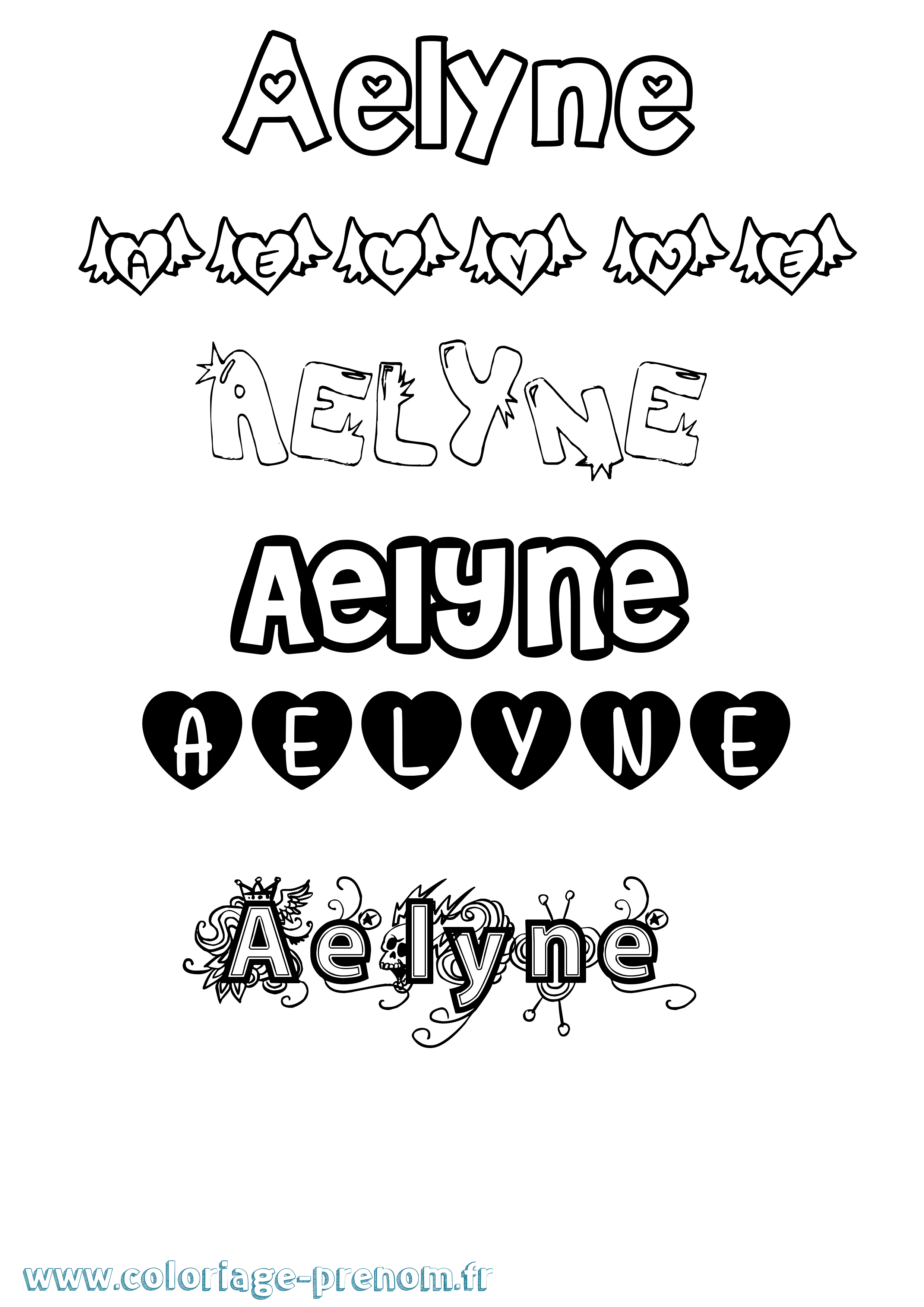 Coloriage prénom Aelyne Girly