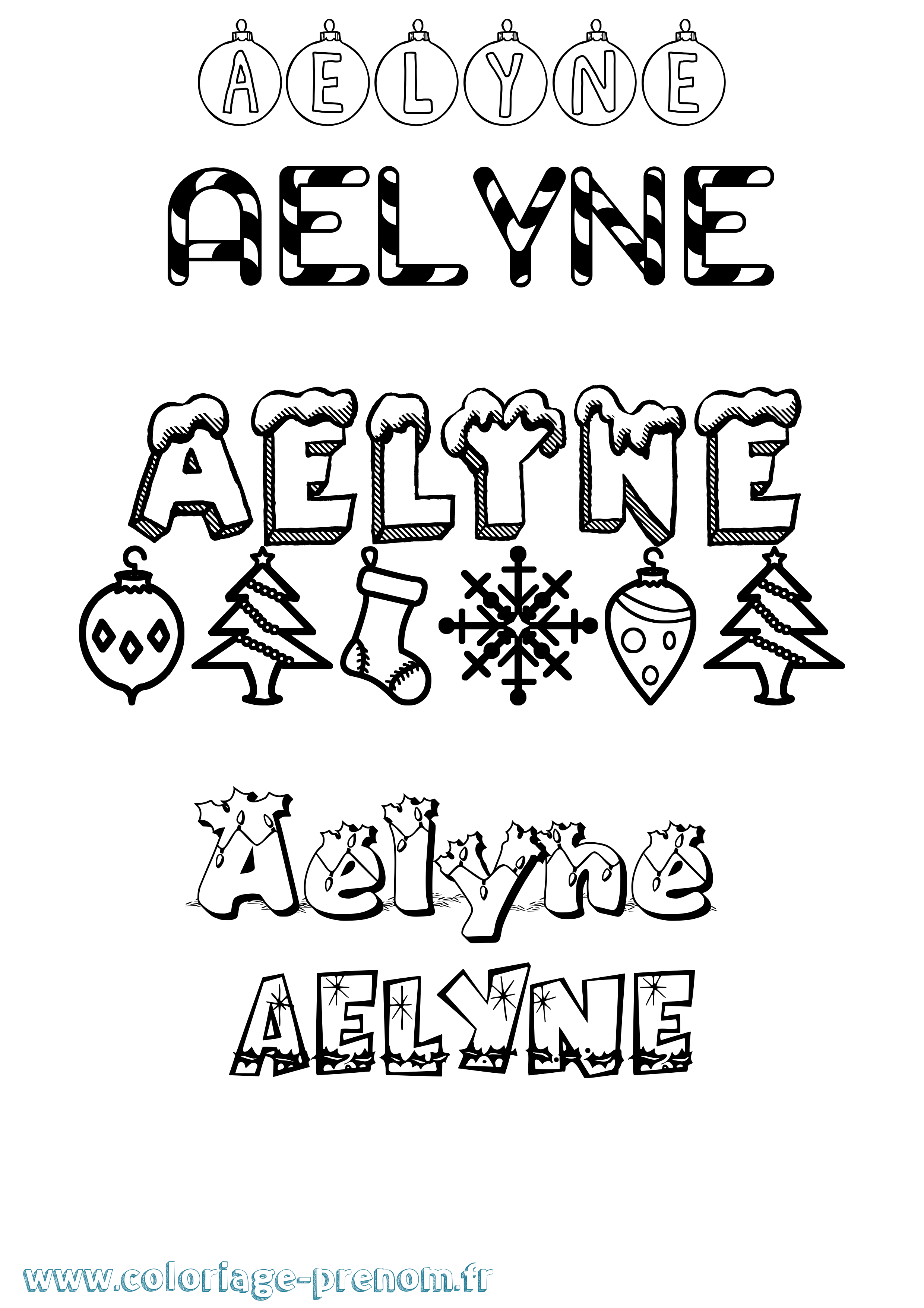 Coloriage prénom Aelyne Noël