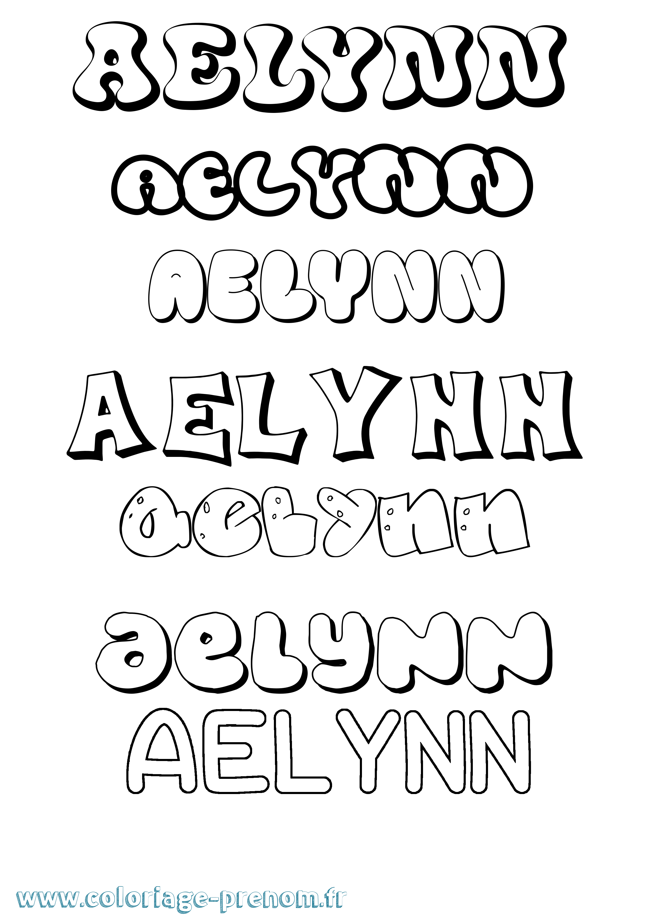 Coloriage prénom Aelynn Bubble