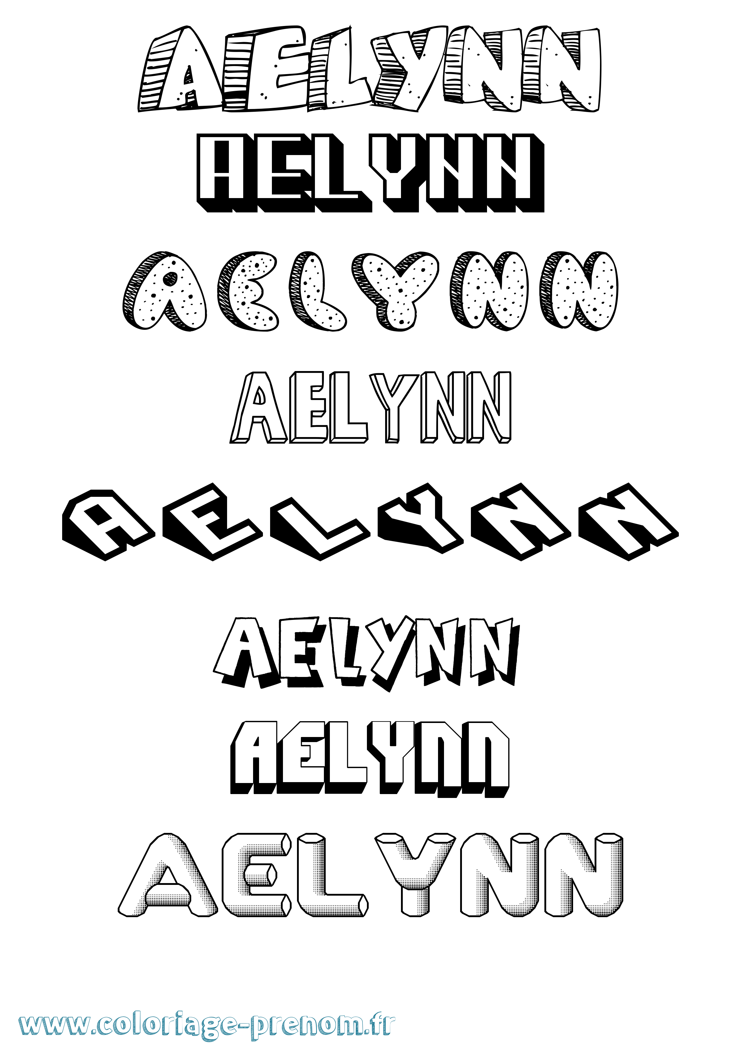 Coloriage prénom Aelynn Effet 3D