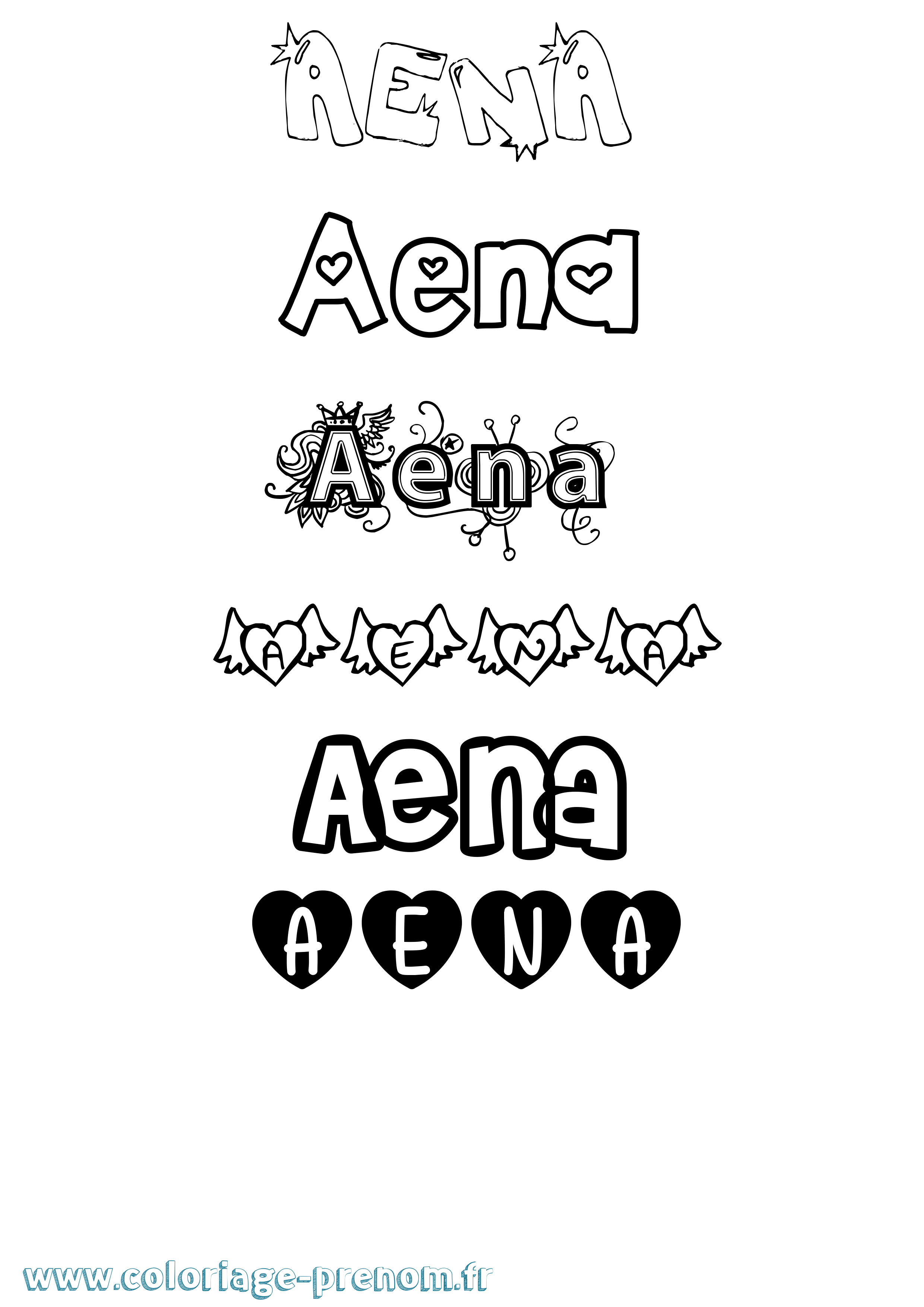 Coloriage prénom Aena Girly