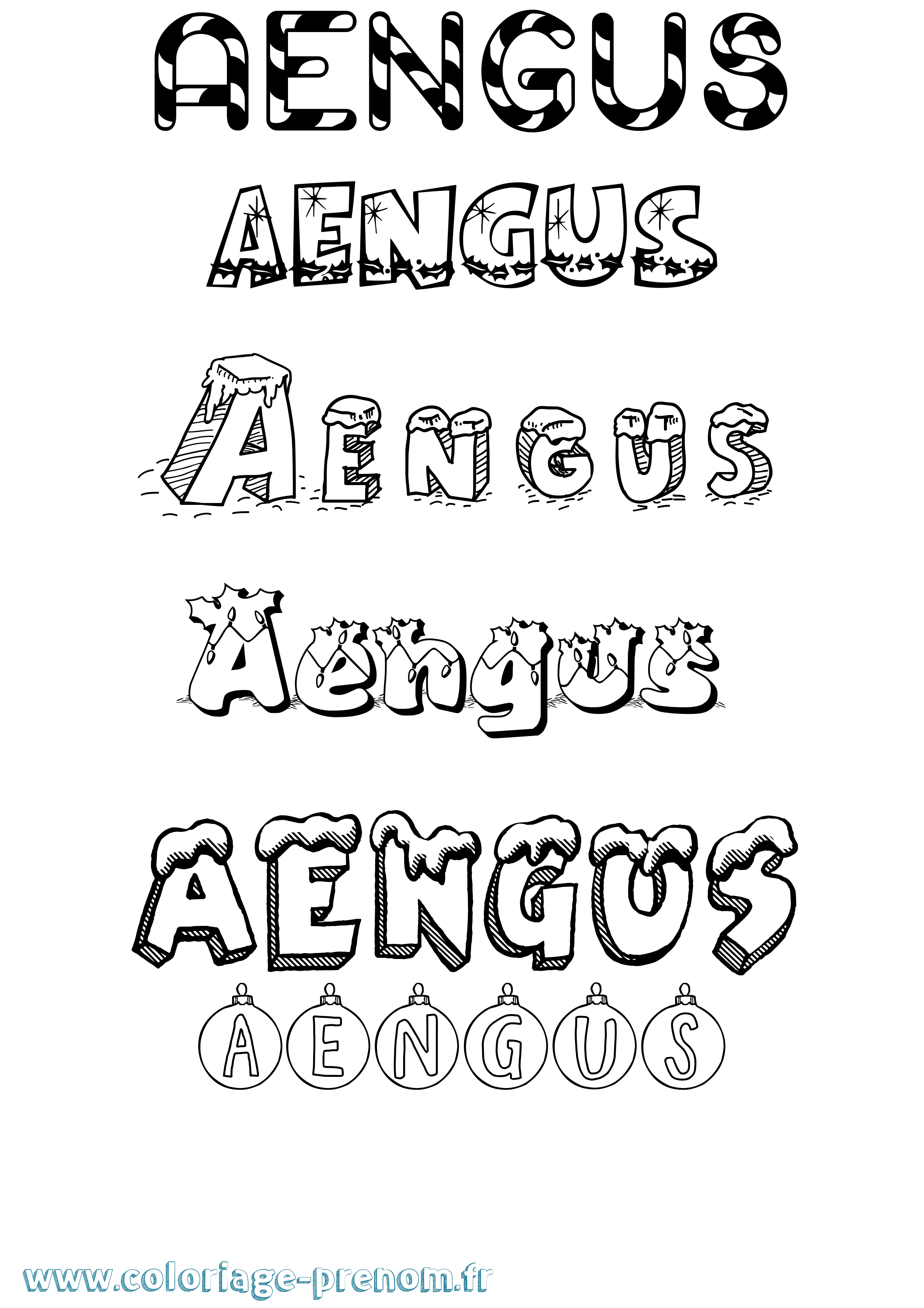 Coloriage prénom Aengus Noël