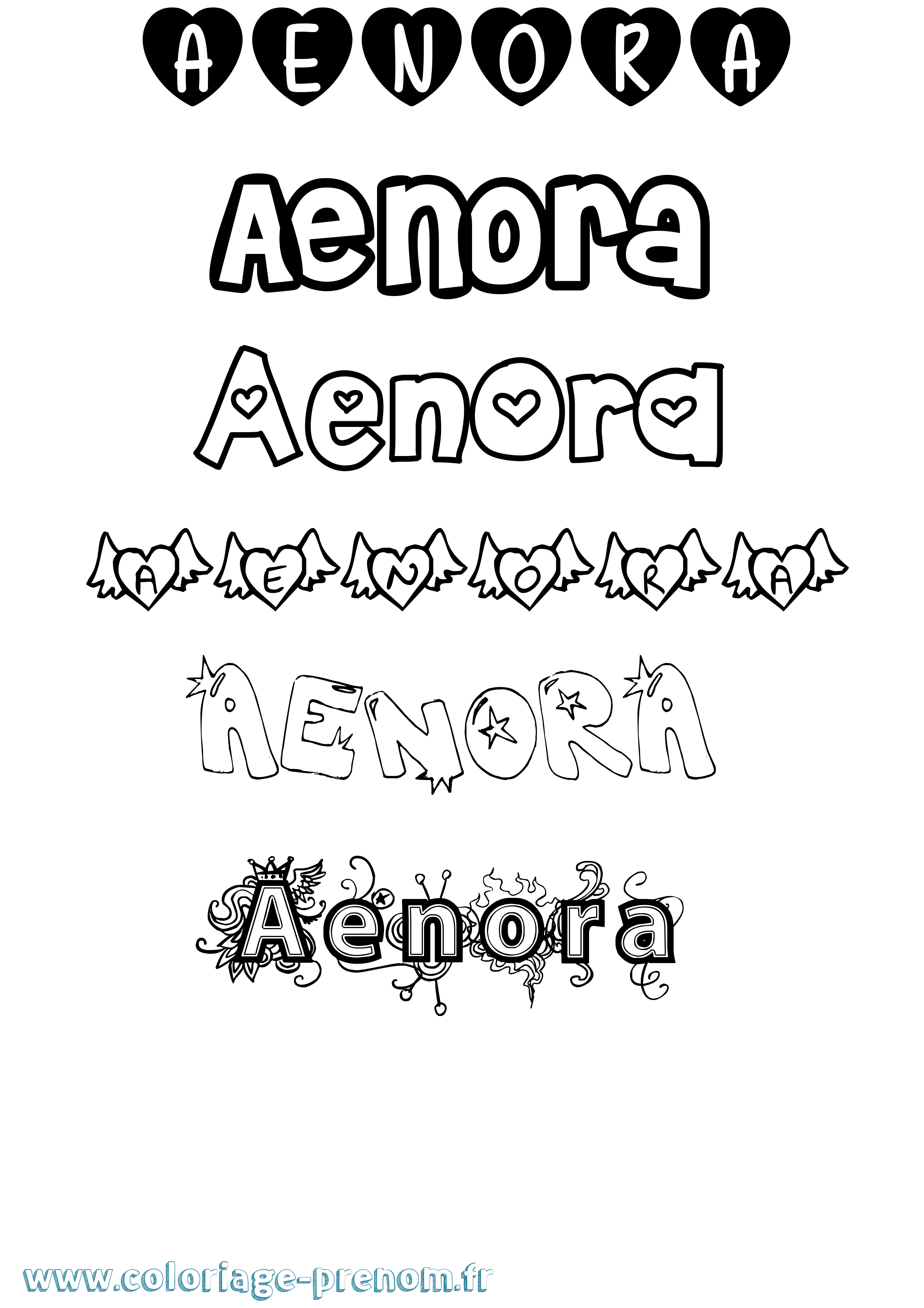 Coloriage prénom Aenora Girly