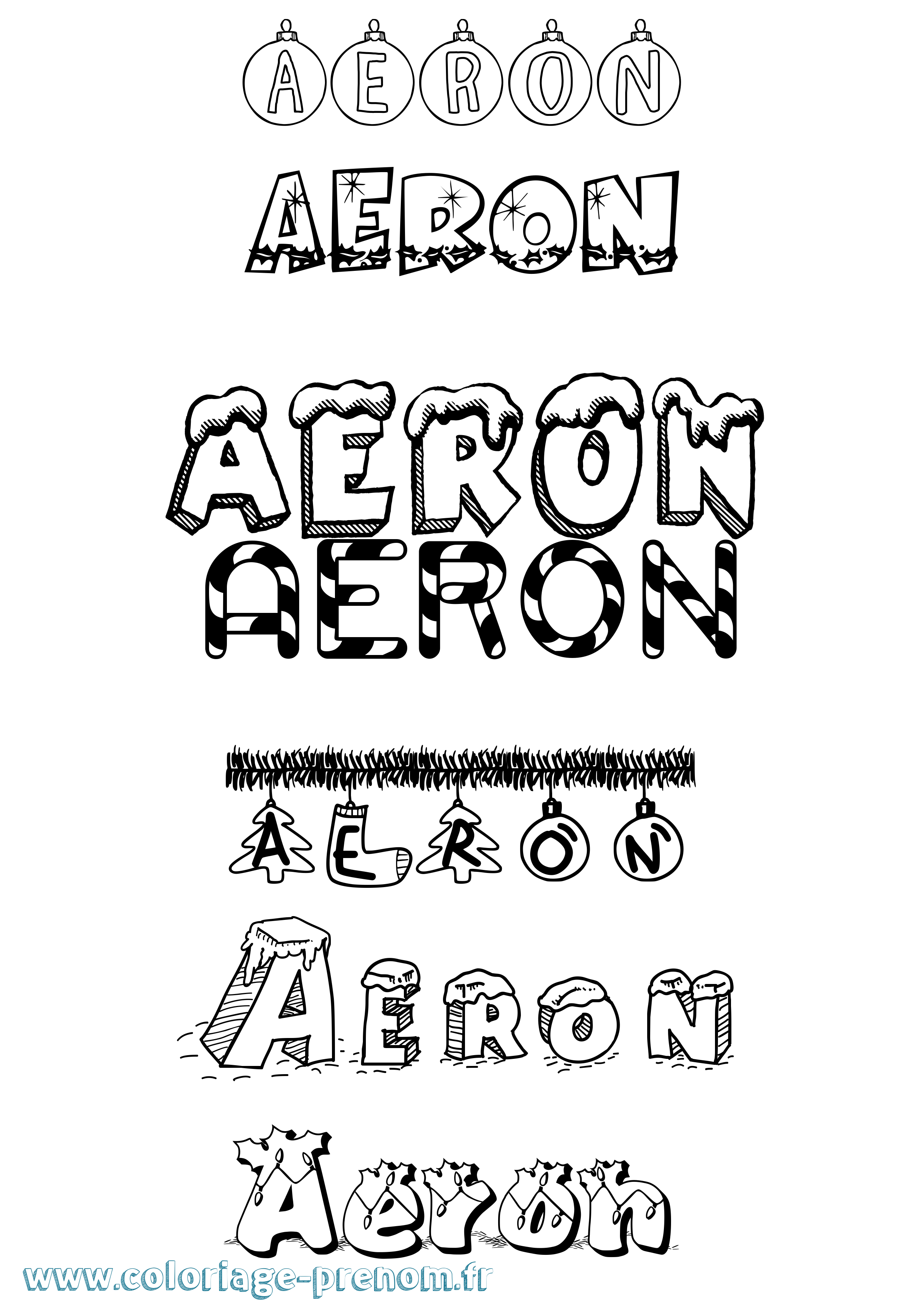 Coloriage prénom Aeron Noël