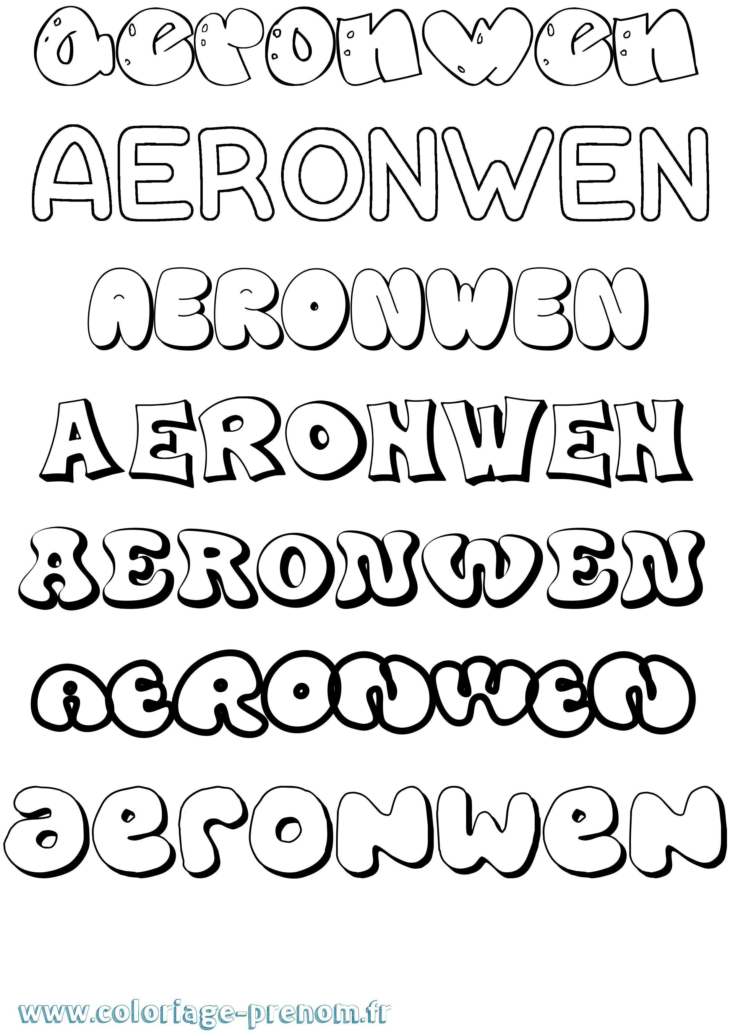 Coloriage prénom Aeronwen Bubble