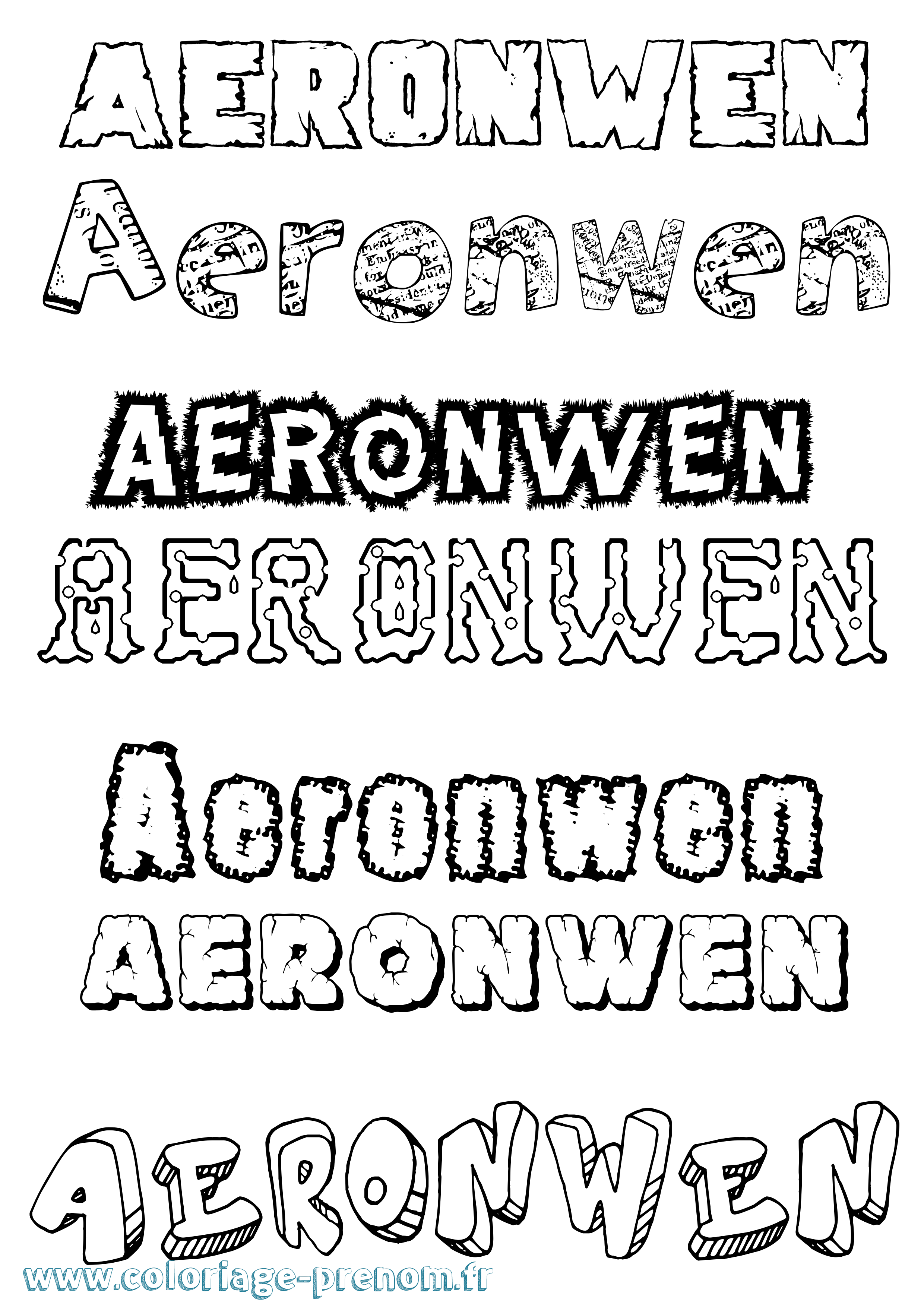 Coloriage prénom Aeronwen Destructuré