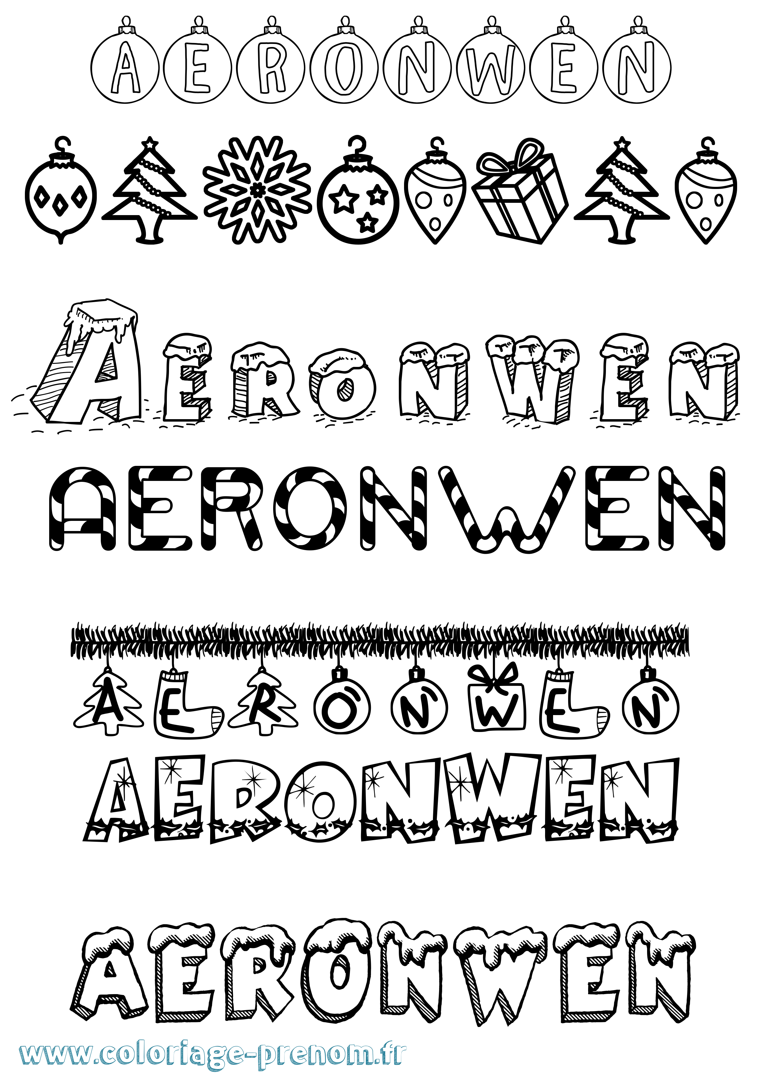 Coloriage prénom Aeronwen Noël