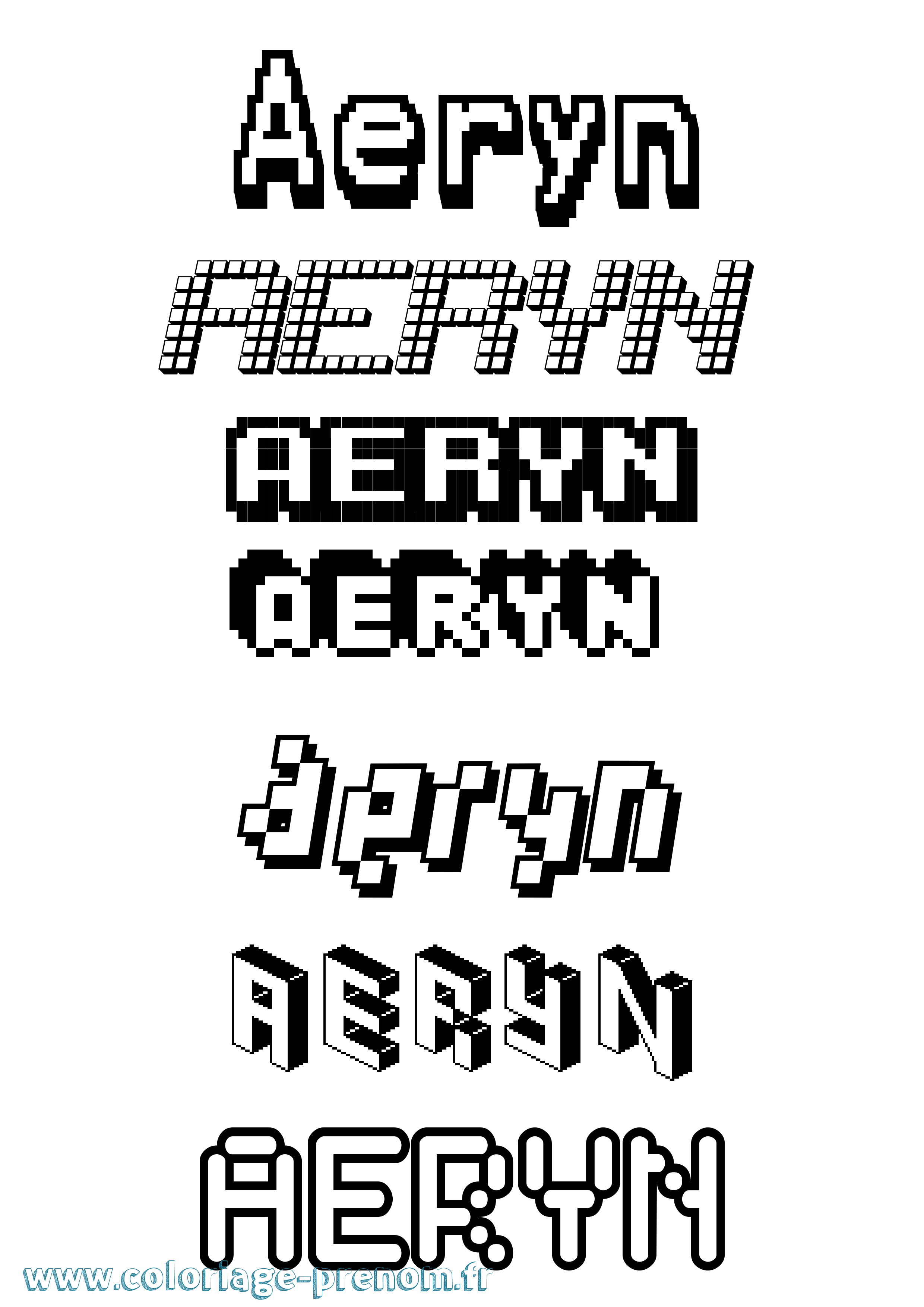 Coloriage prénom Aeryn Pixel