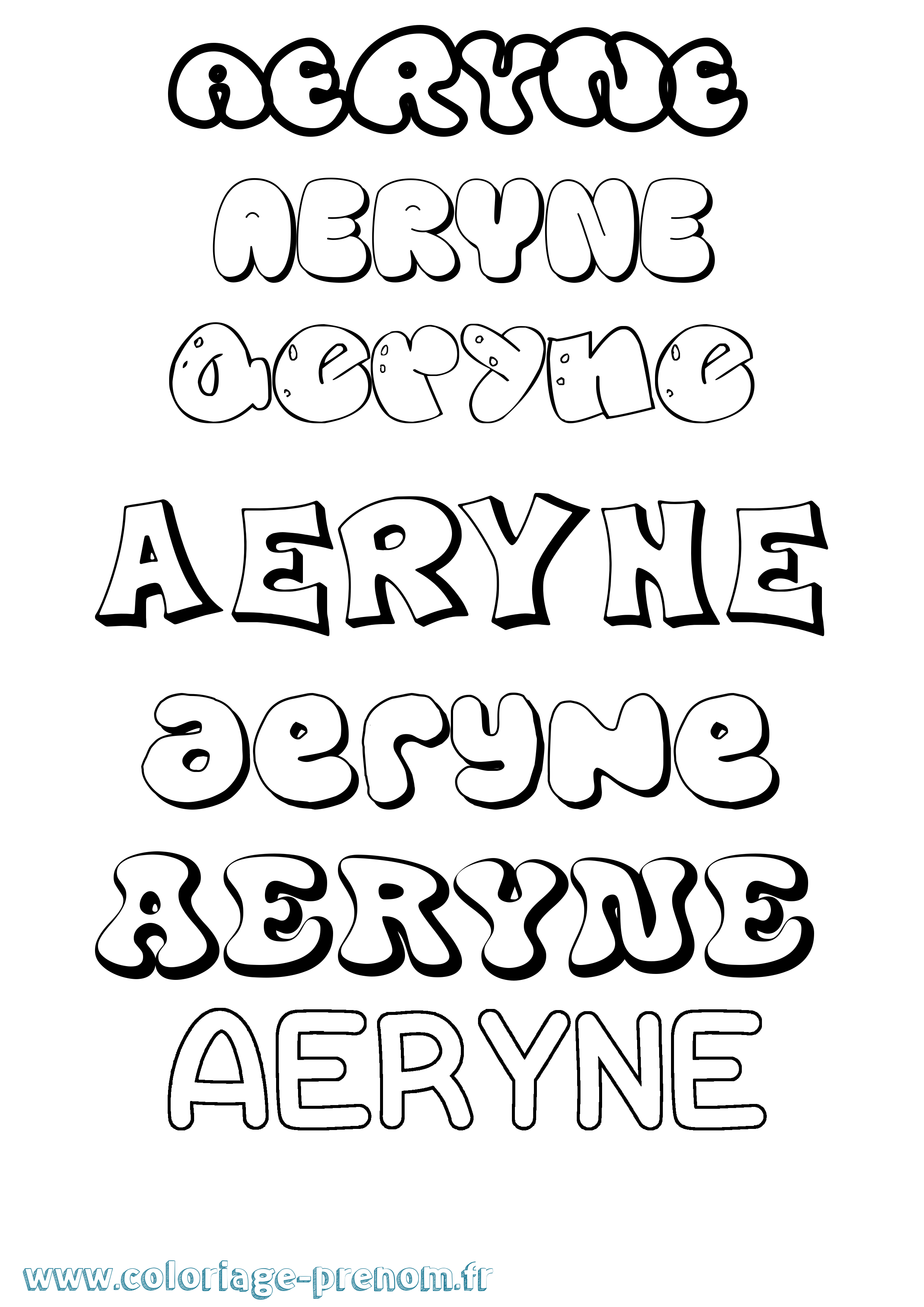 Coloriage prénom Aeryne Bubble