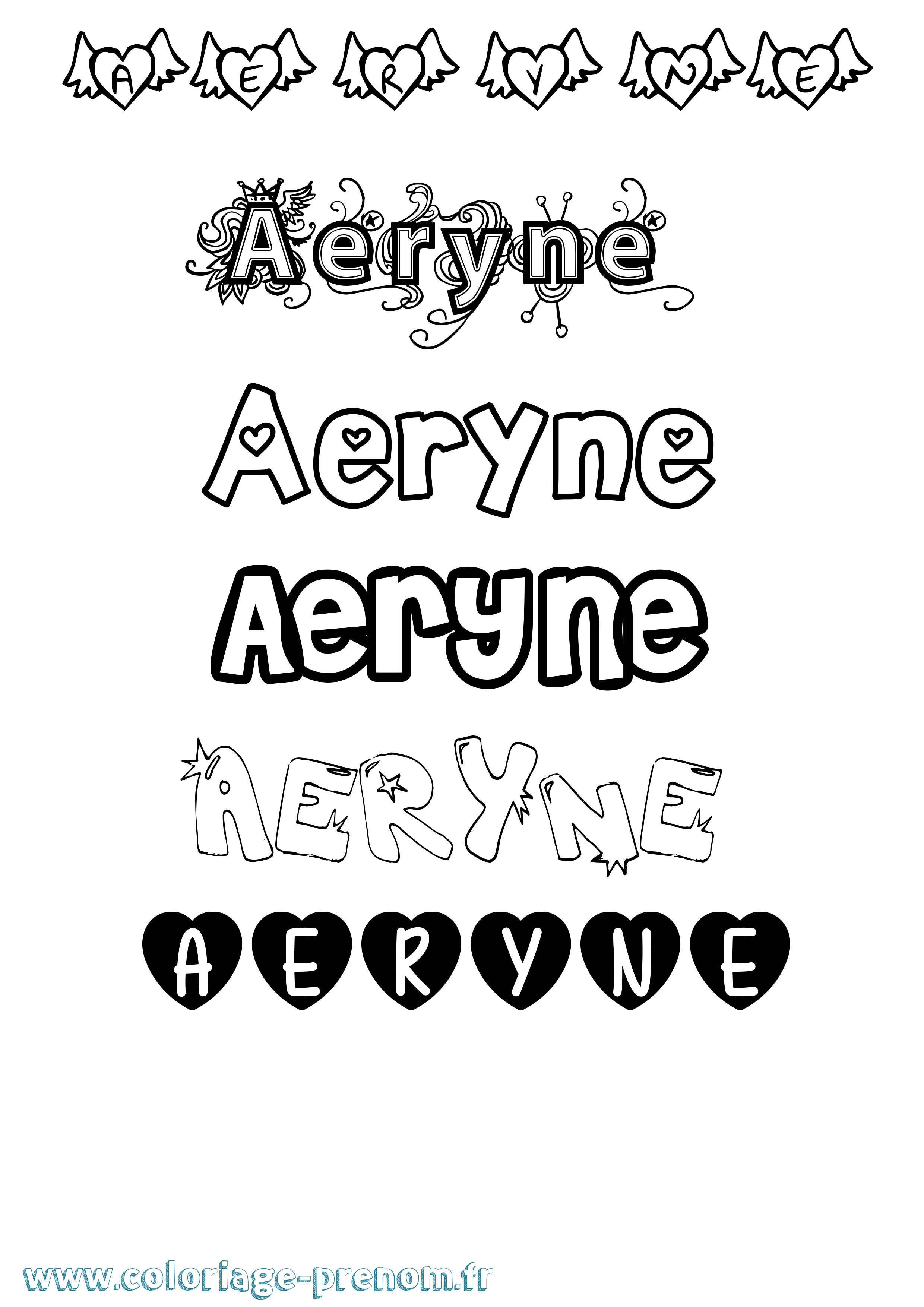 Coloriage prénom Aeryne Girly