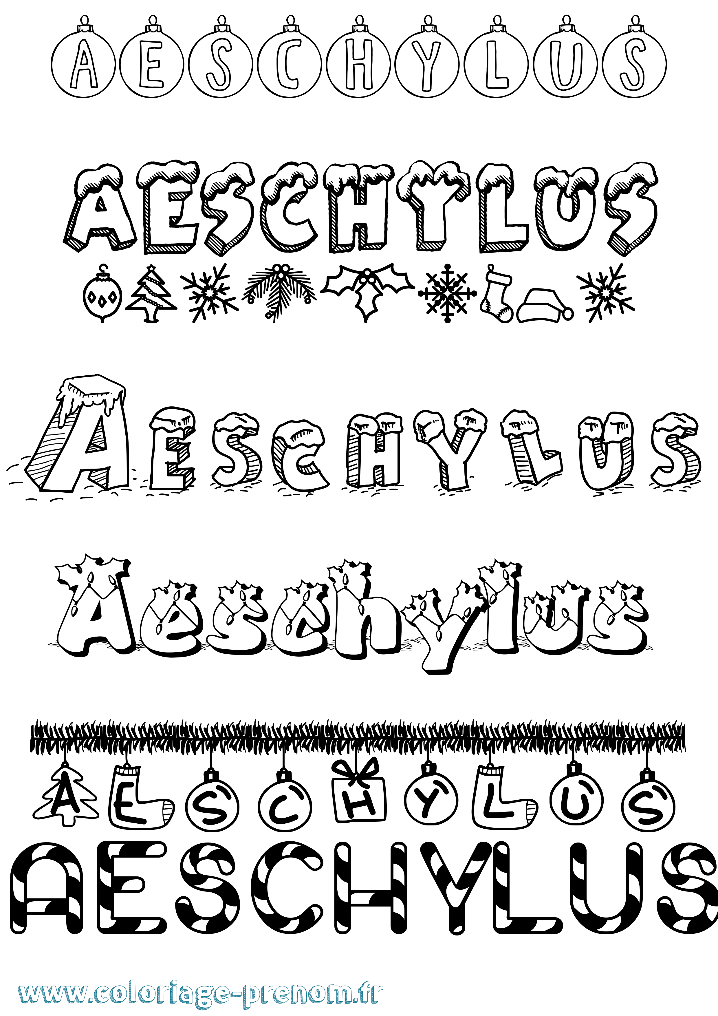 Coloriage prénom Aeschylus Noël