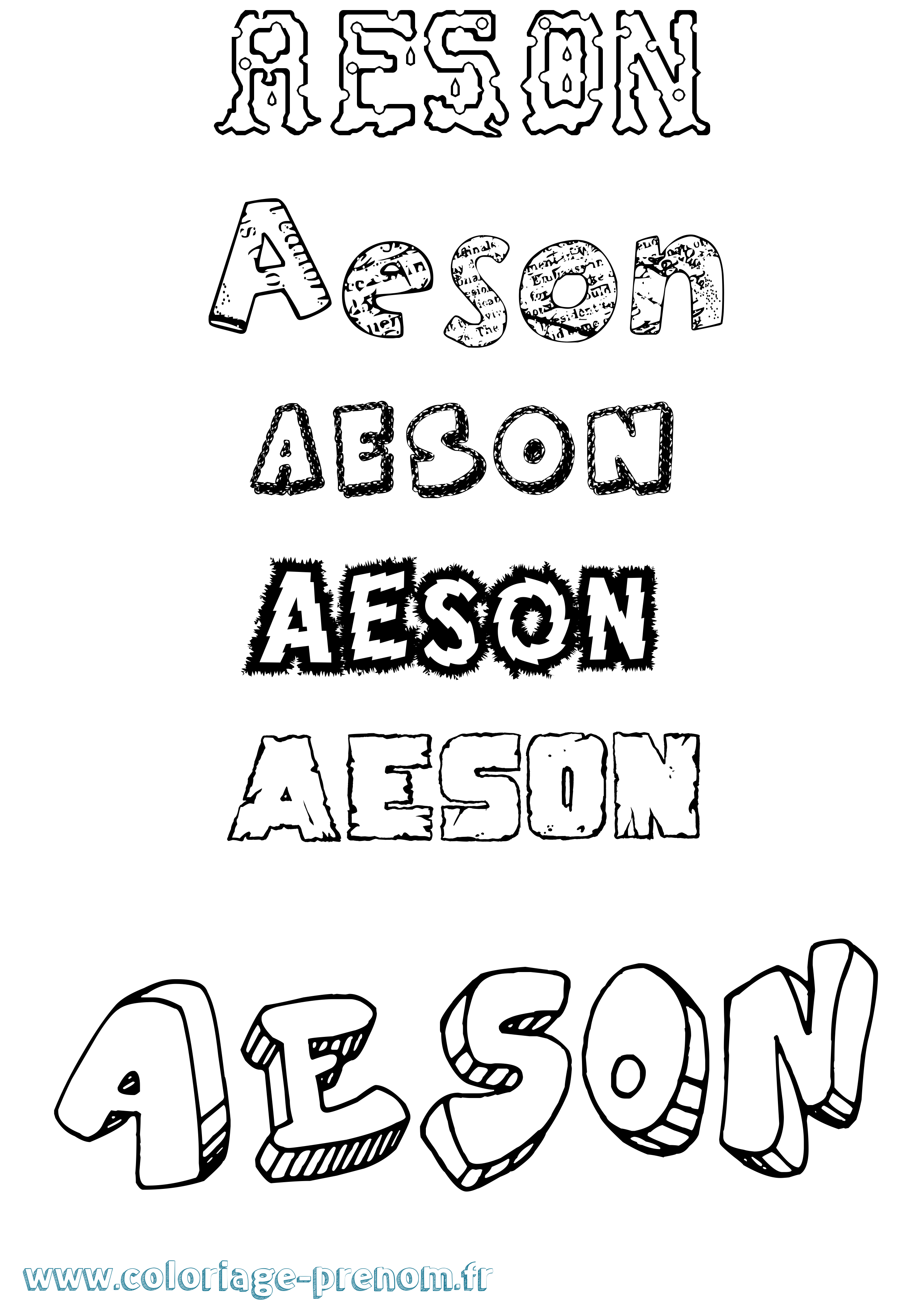 Coloriage prénom Aeson Destructuré