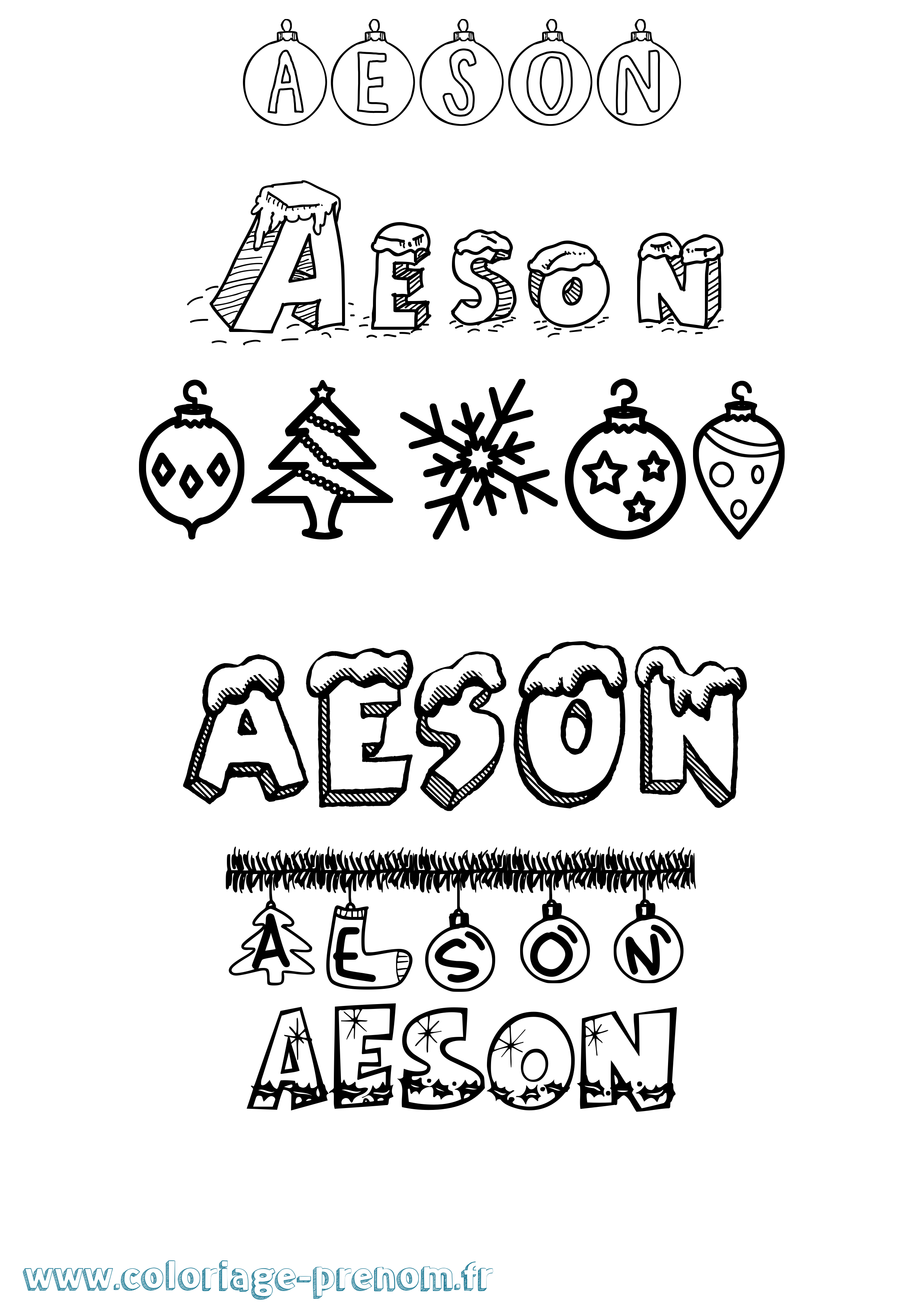 Coloriage Aeson Noël Coloriage prénom Aeson Noël