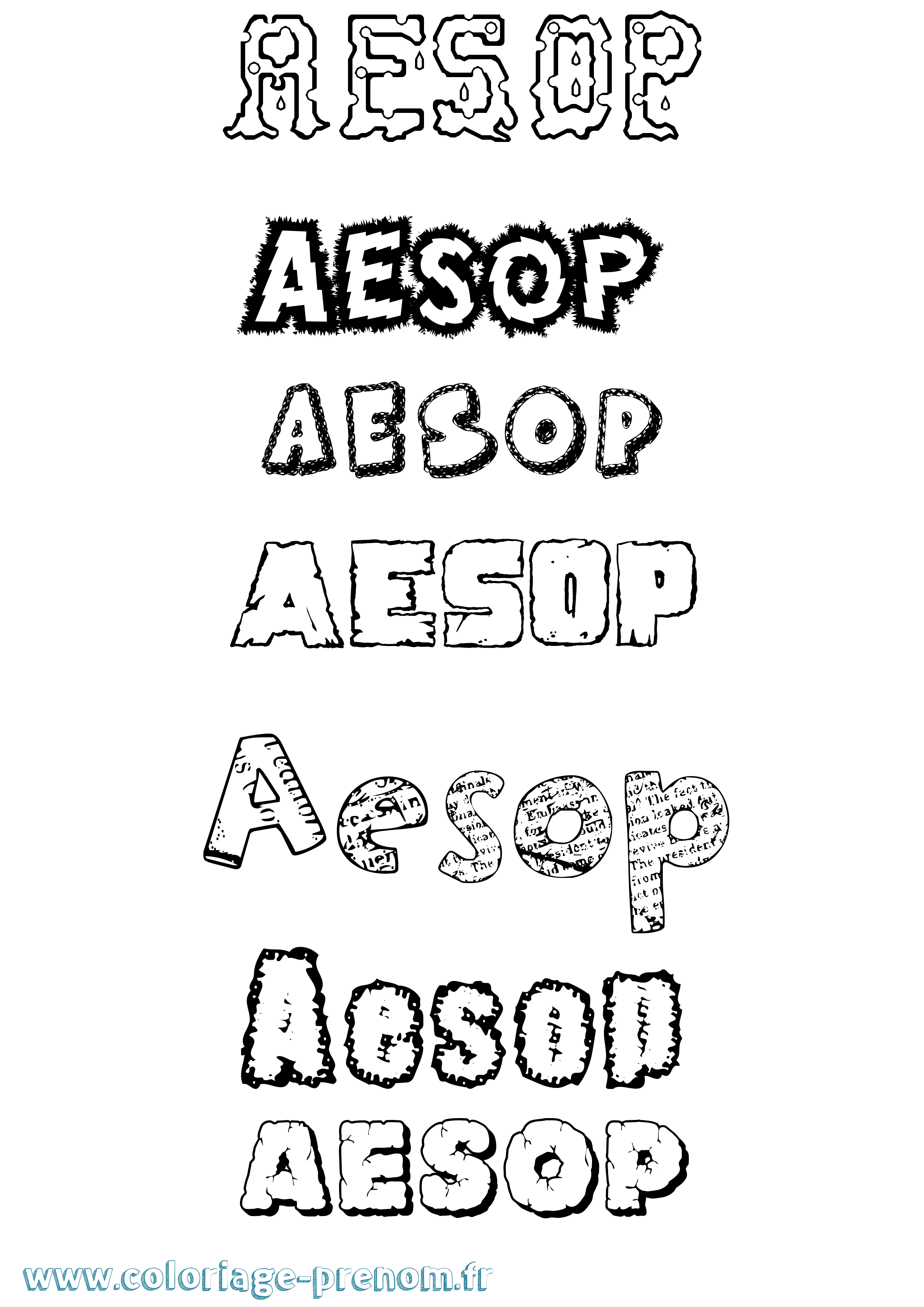 Coloriage prénom Aesop Destructuré