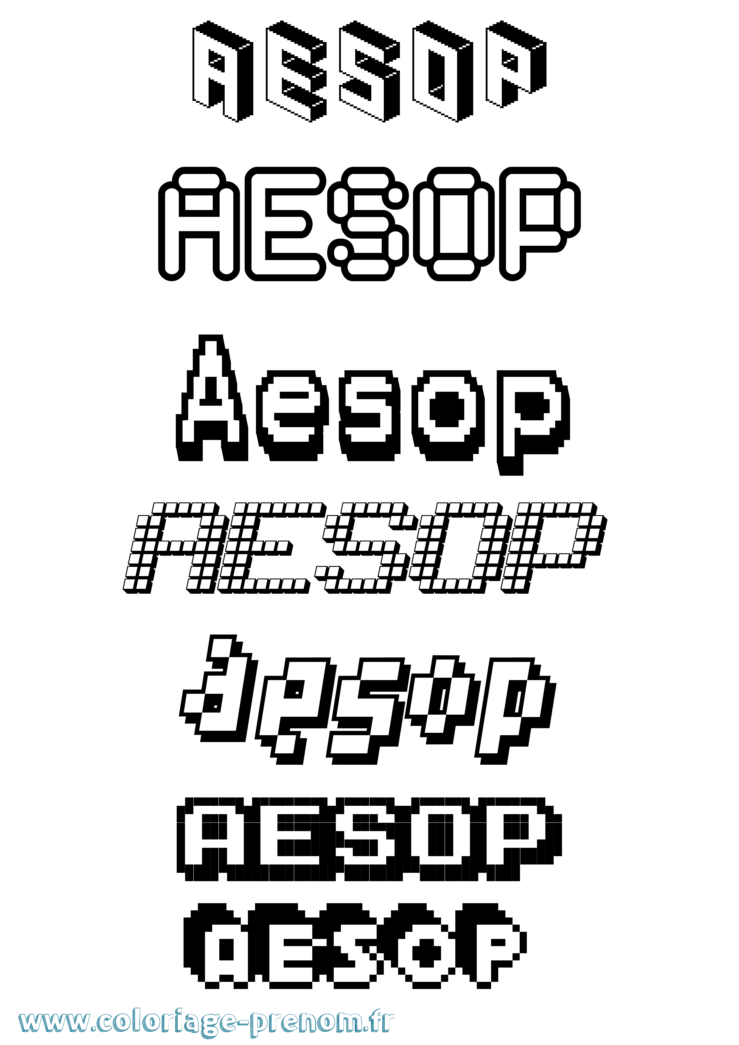 Coloriage prénom Aesop Pixel