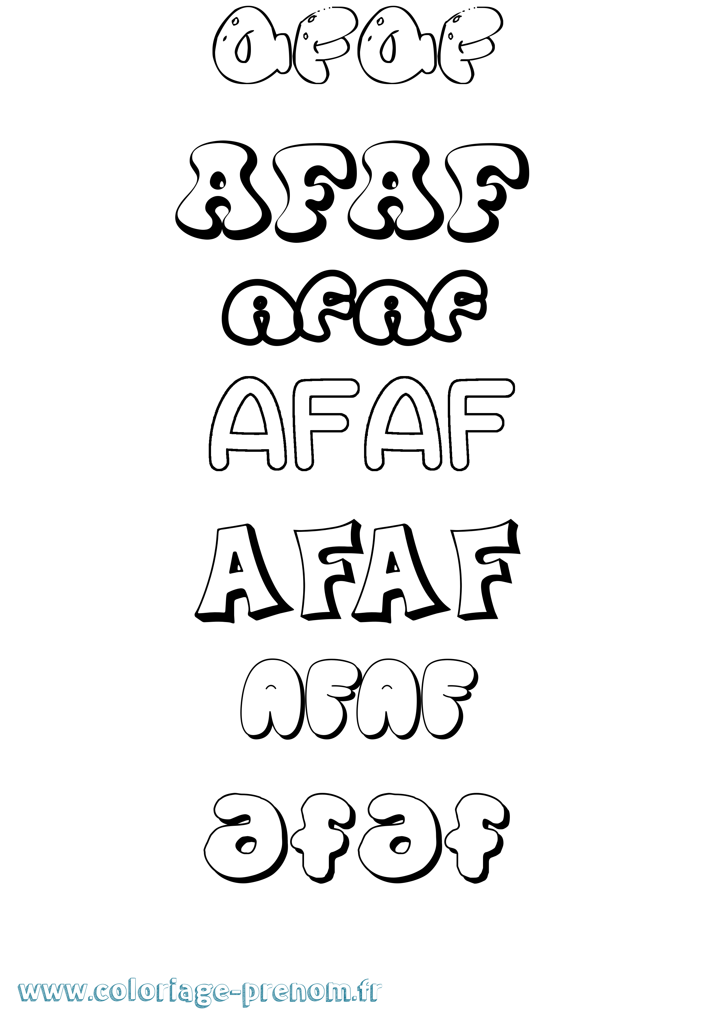 Coloriage prénom Afaf Bubble
