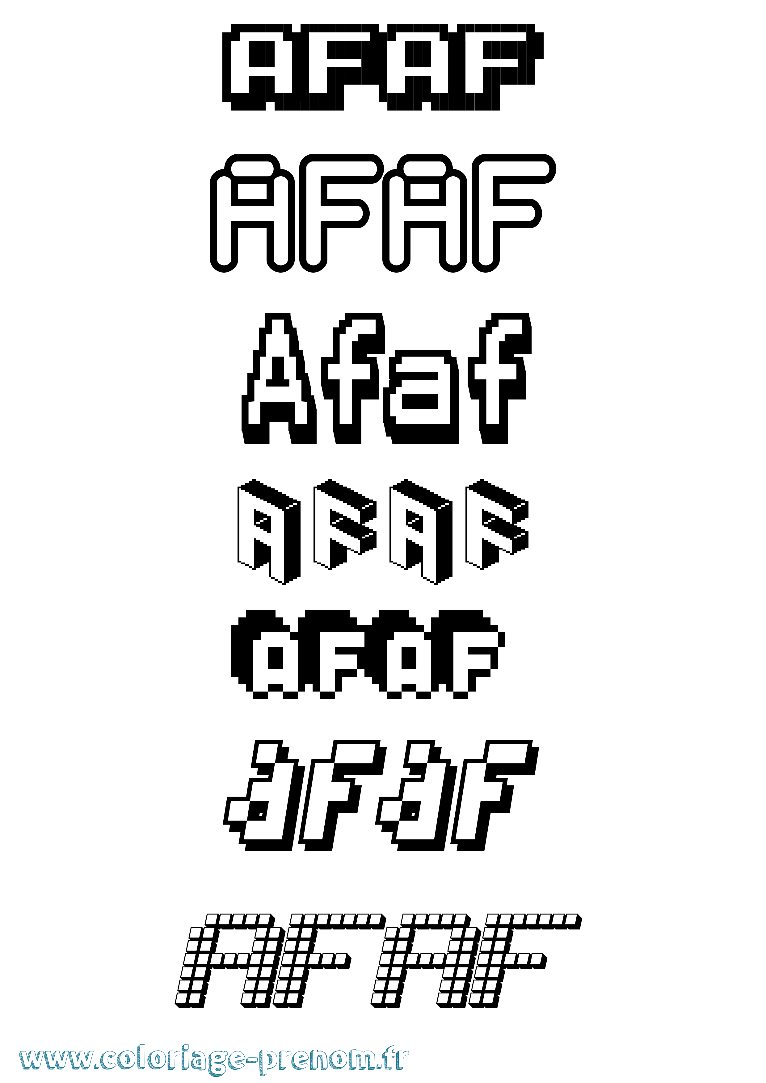 Coloriage prénom Afaf Pixel