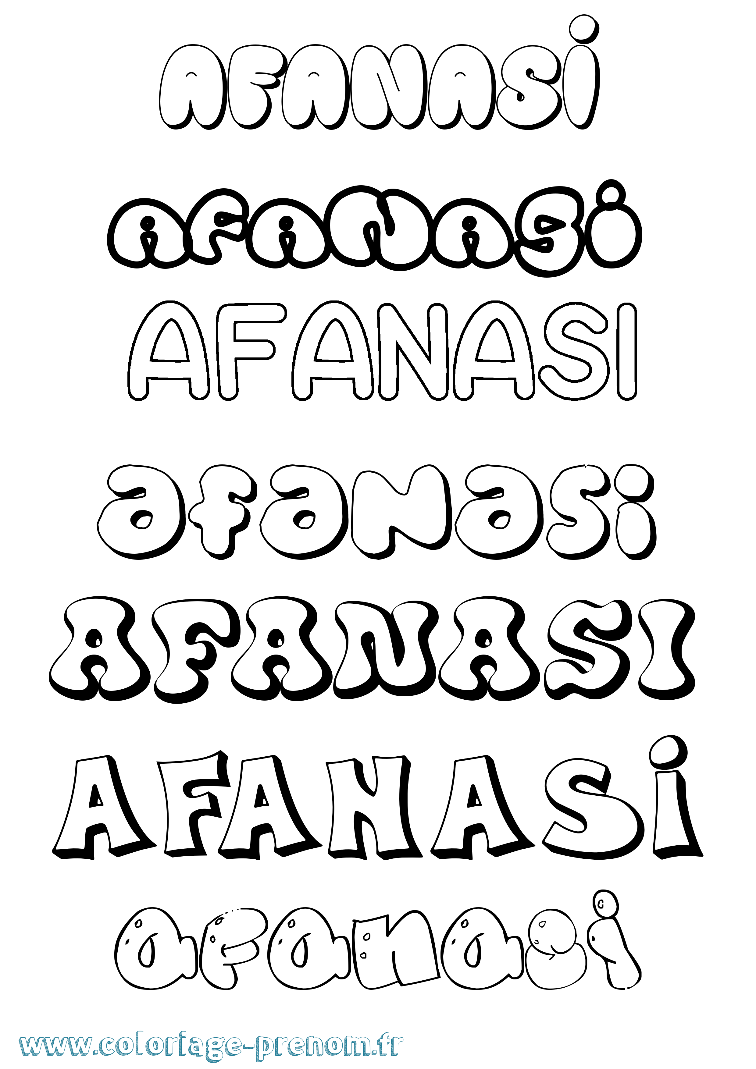 Coloriage prénom Afanasi Bubble
