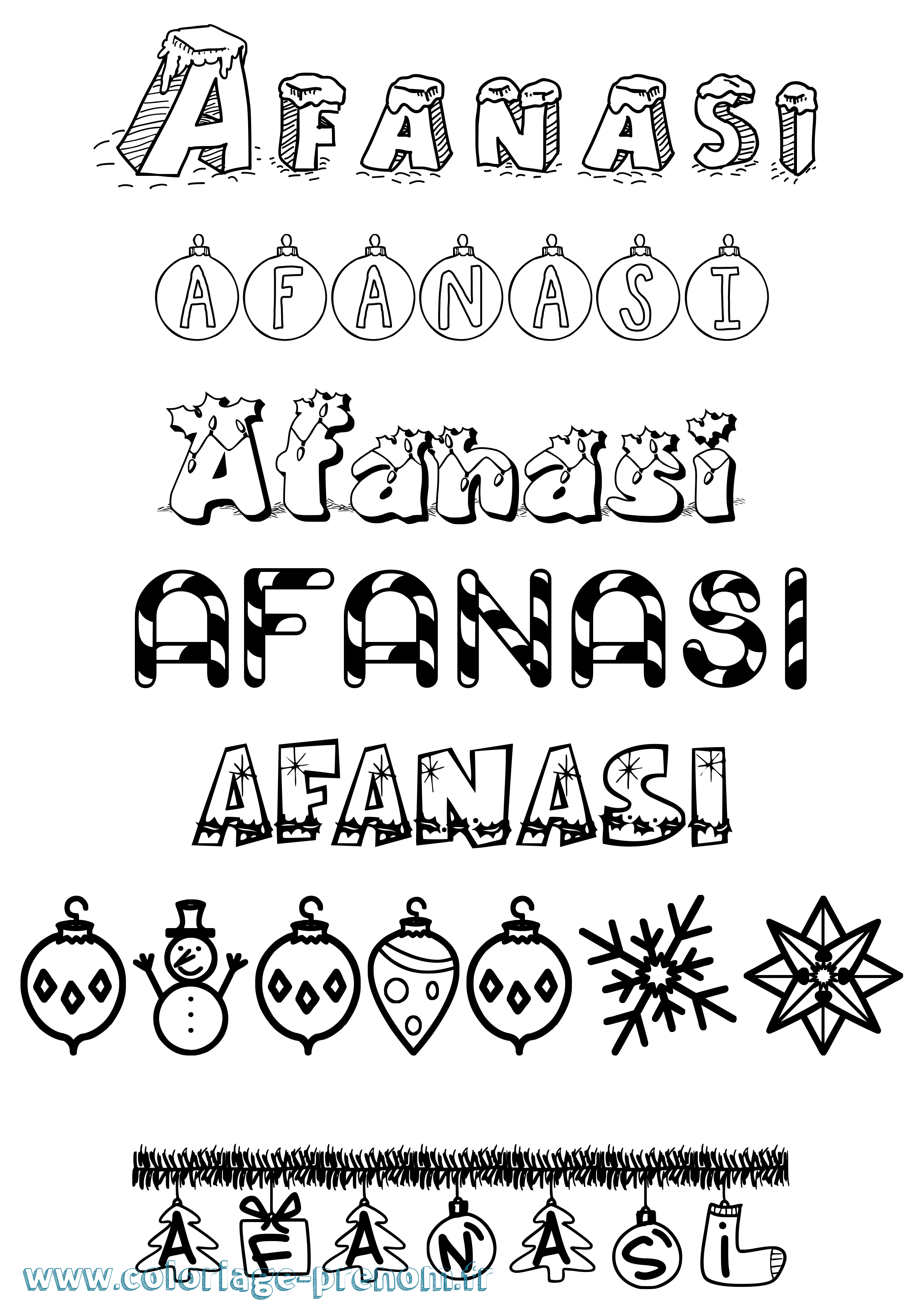Coloriage prénom Afanasi Noël