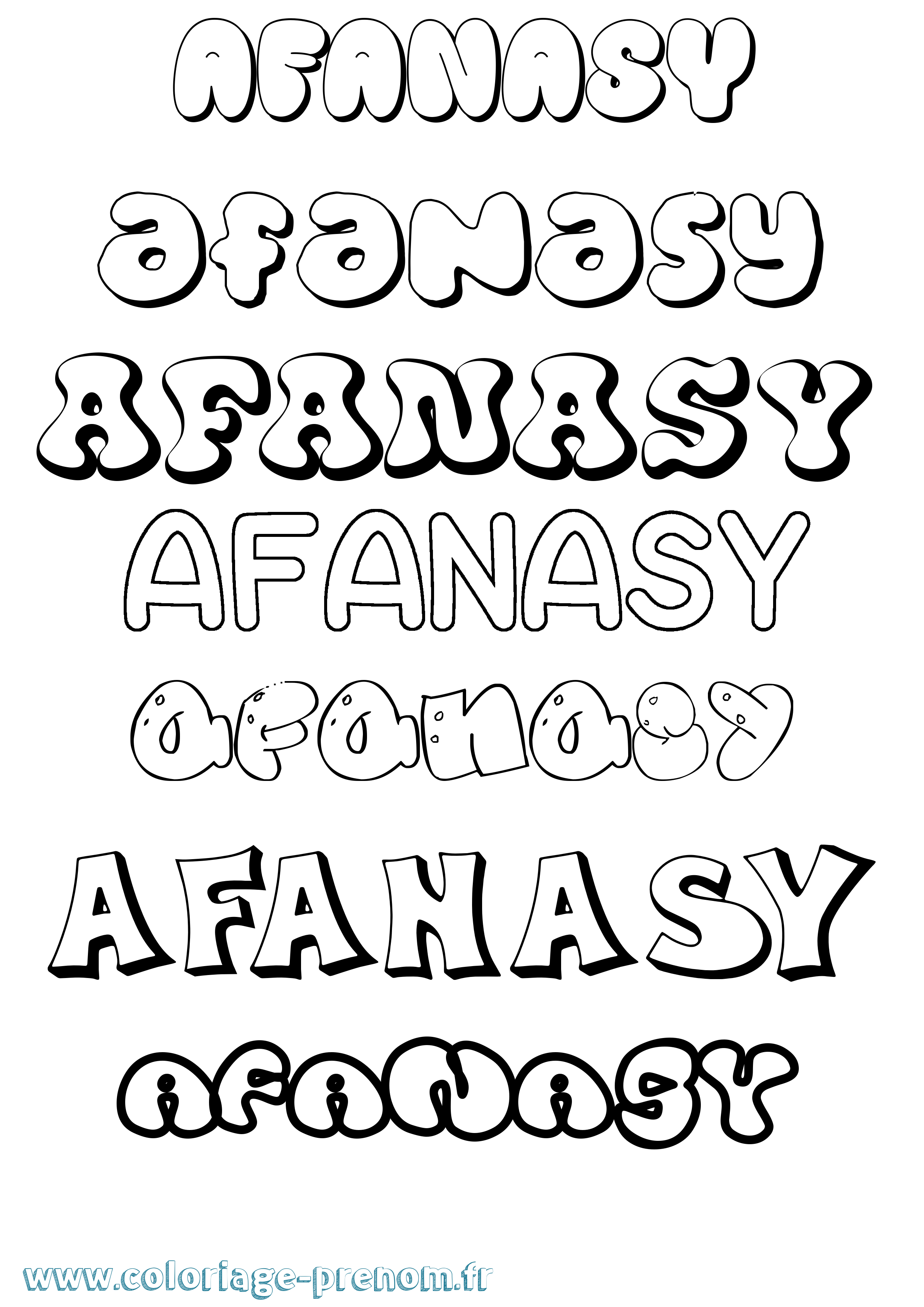 Coloriage prénom Afanasy Bubble