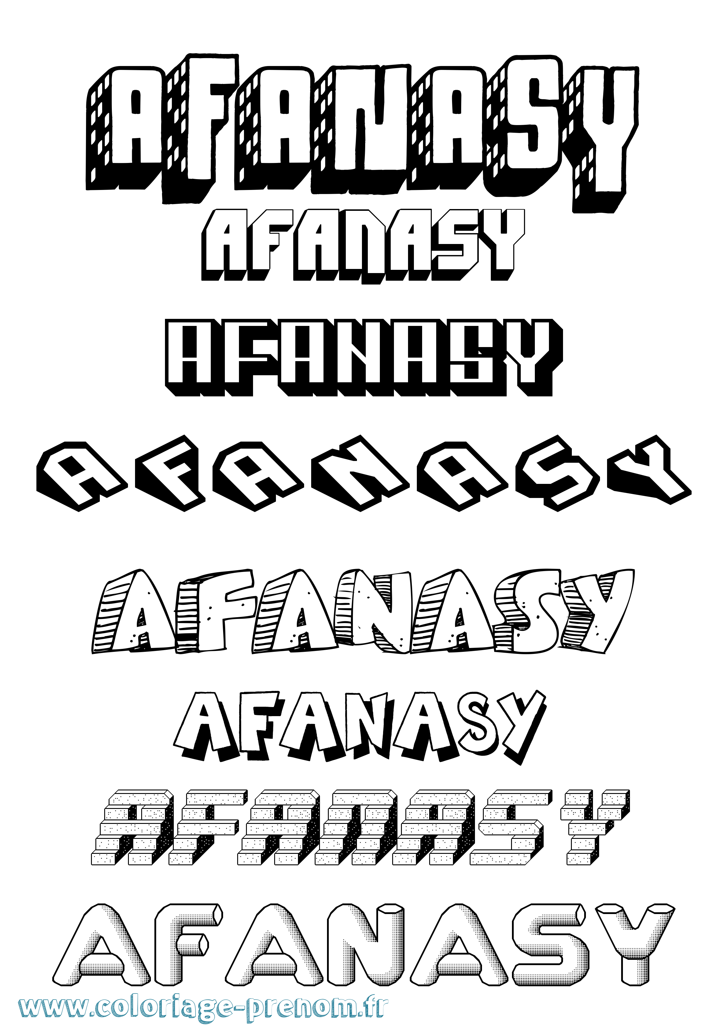 Coloriage prénom Afanasy Effet 3D