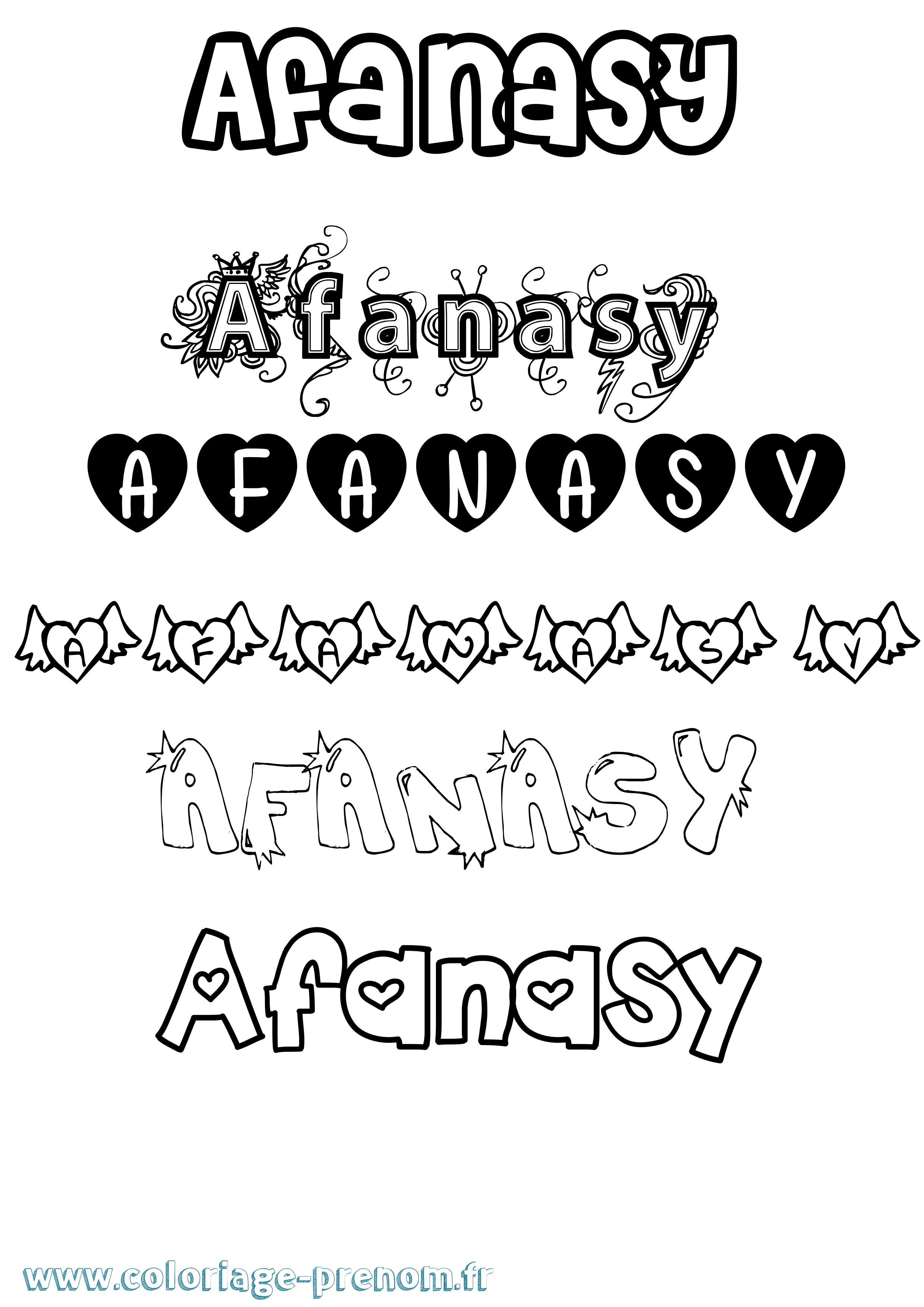 Coloriage prénom Afanasy Girly