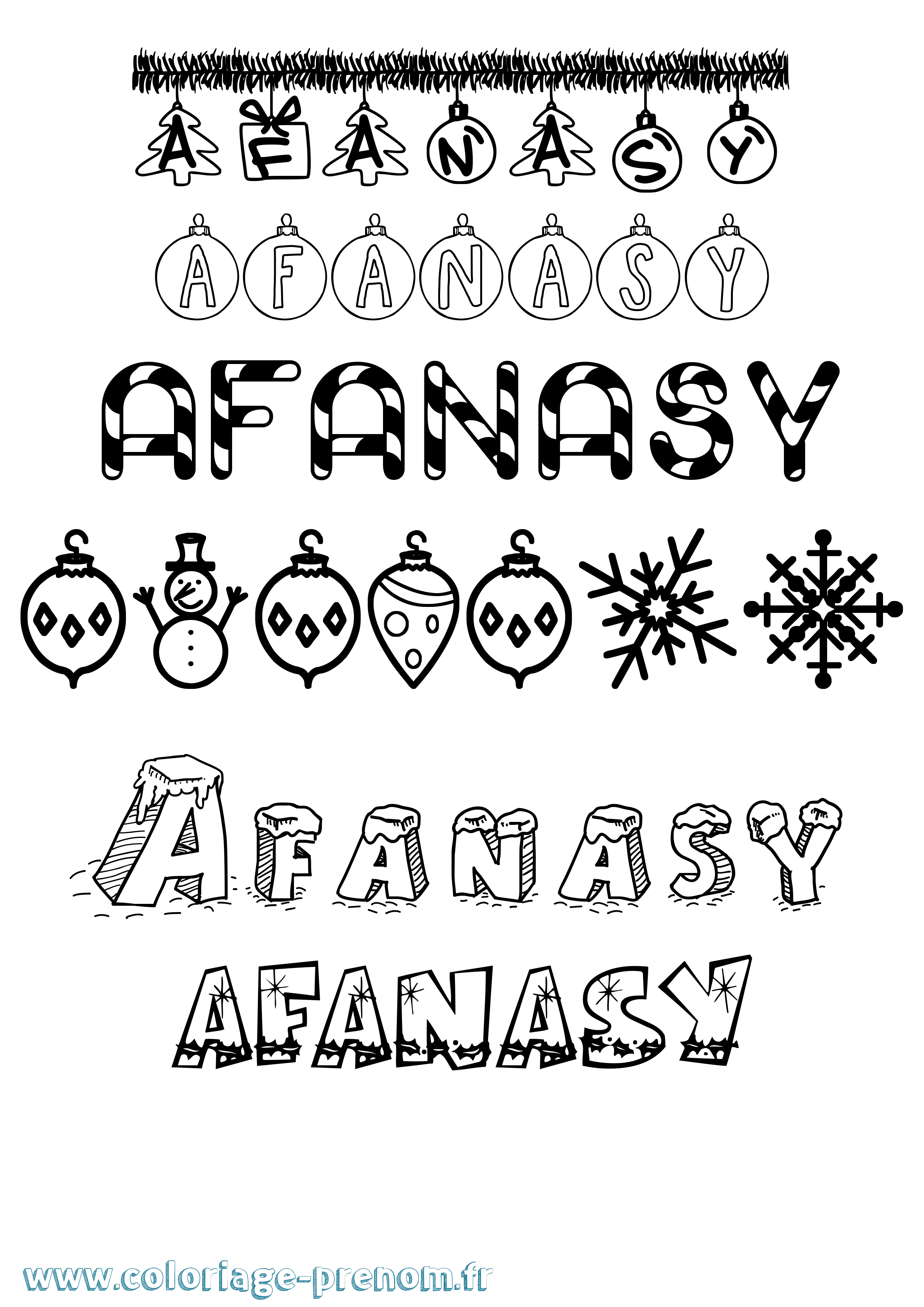 Coloriage prénom Afanasy Noël