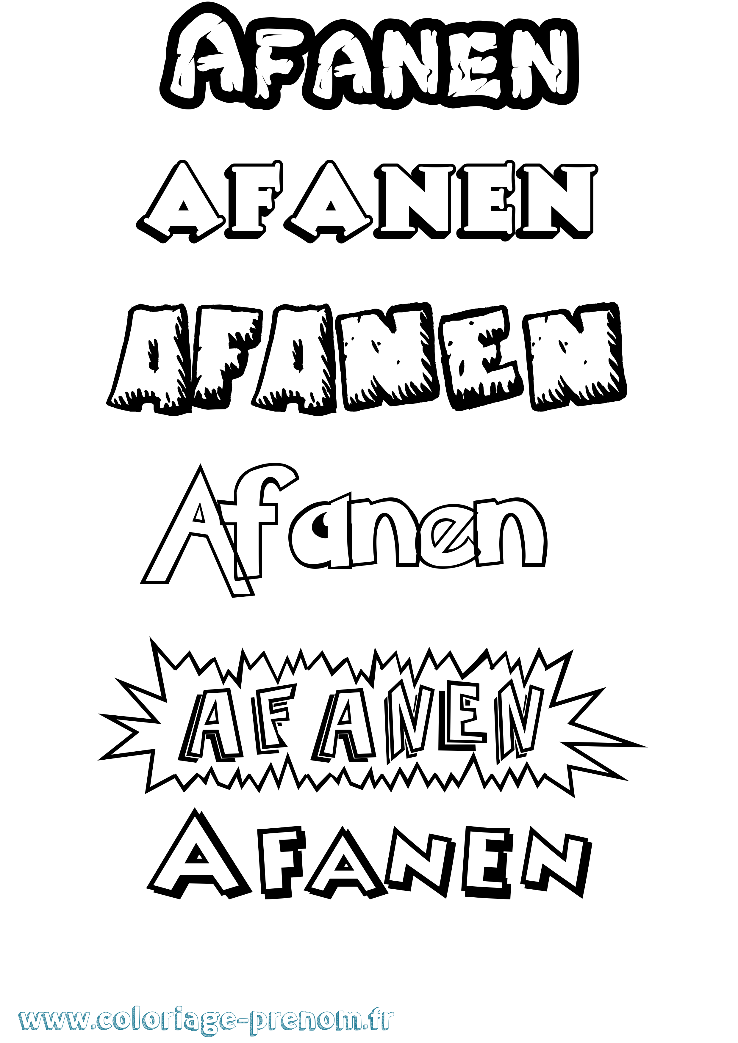 Coloriage prénom Afanen Dessin Animé