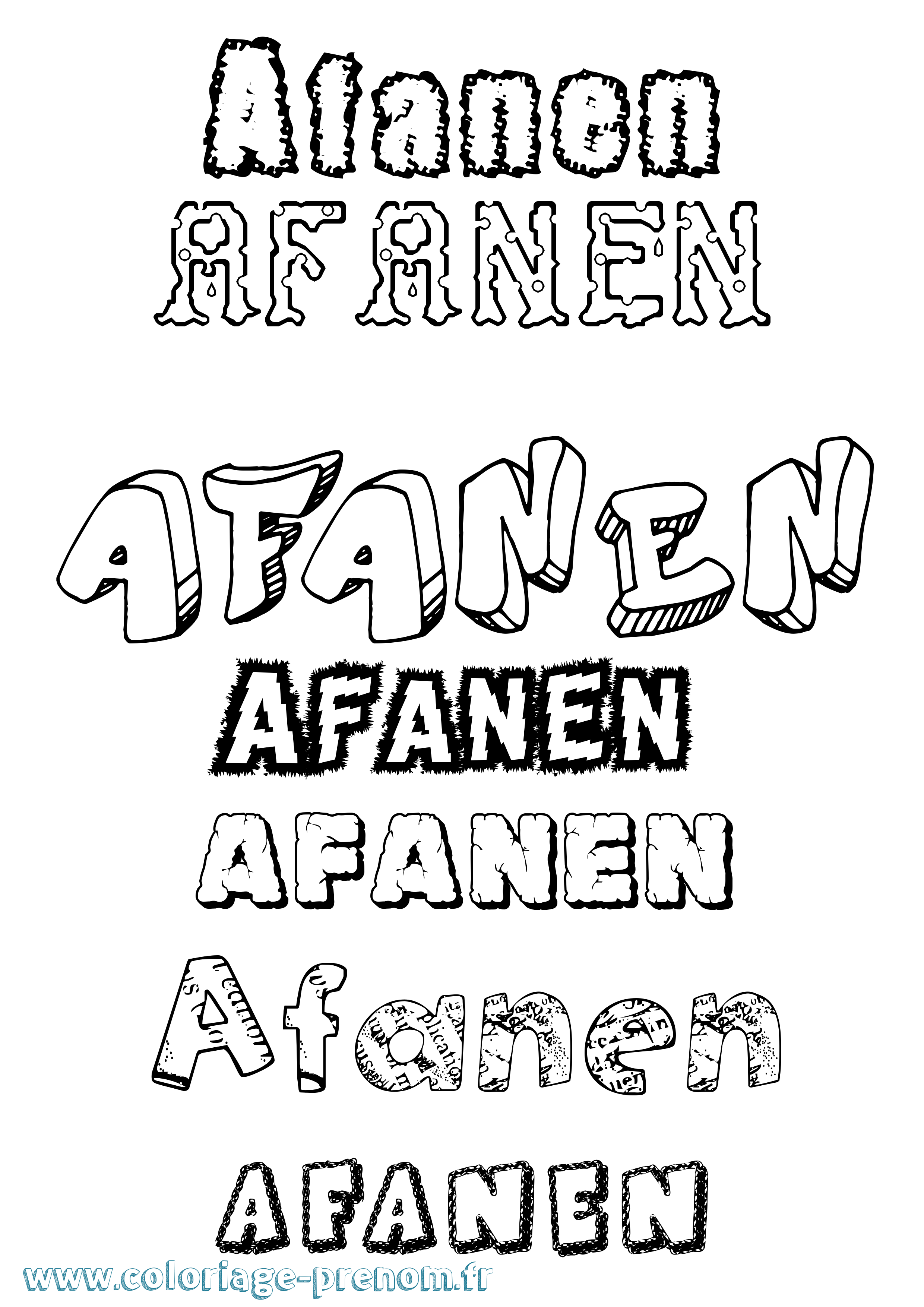 Coloriage prénom Afanen Destructuré