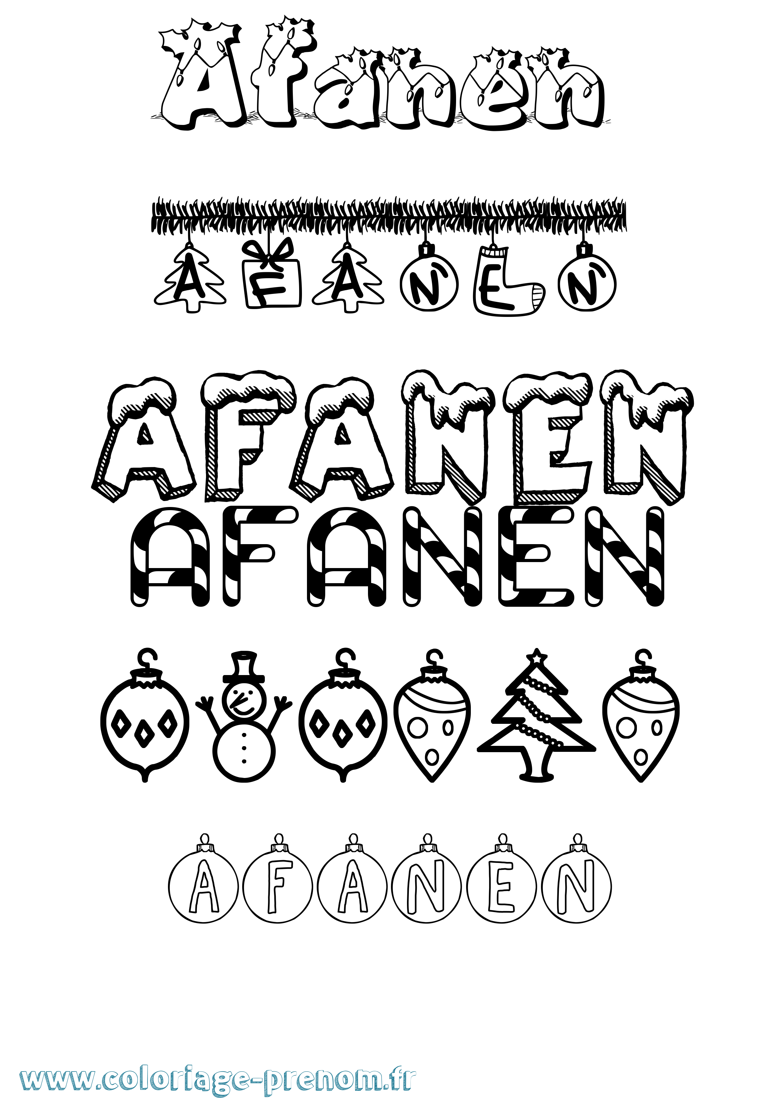 Coloriage prénom Afanen Noël