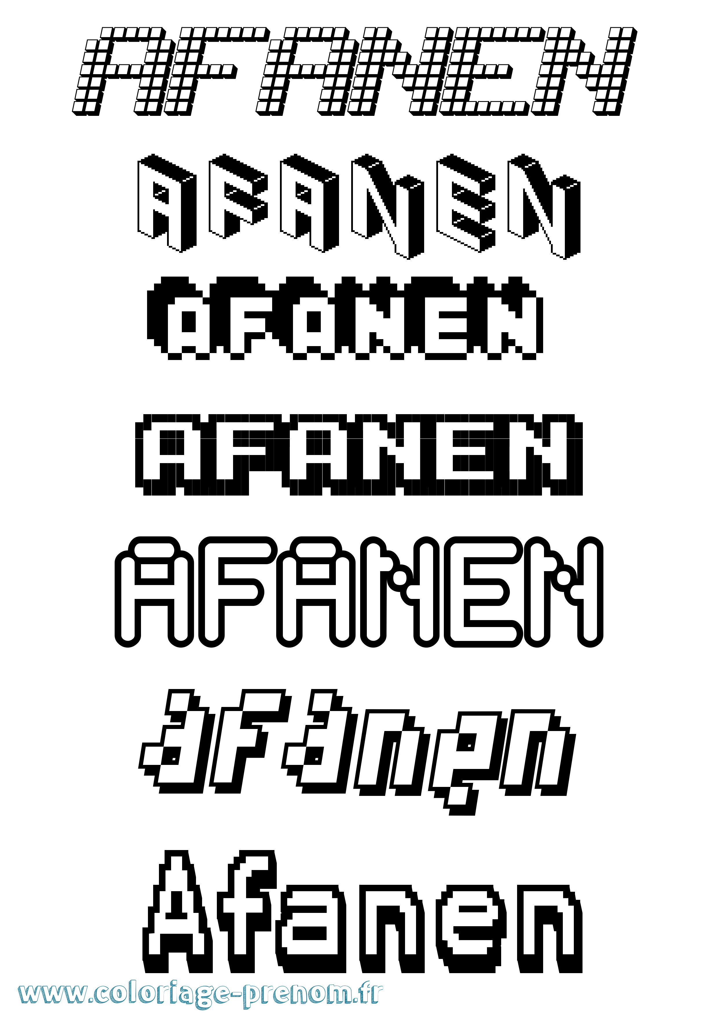 Coloriage prénom Afanen Pixel