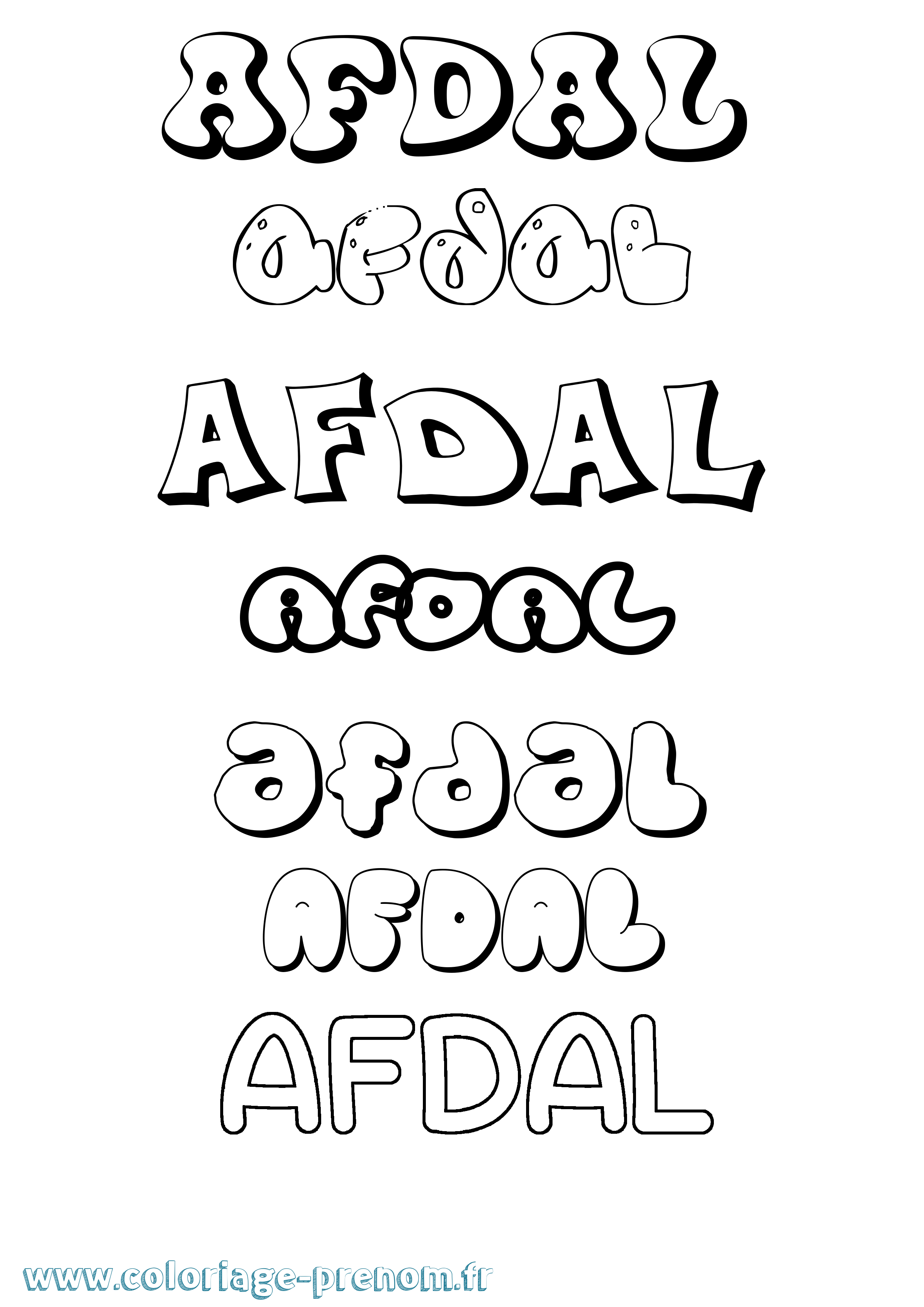 Coloriage prénom Afdal Bubble