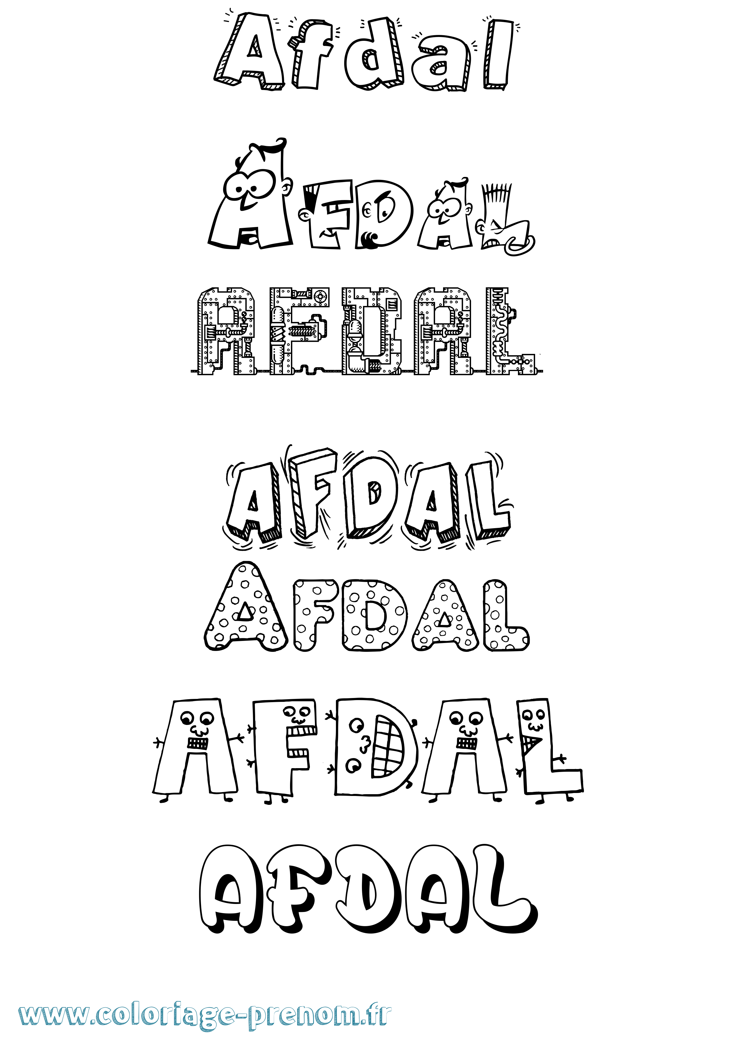 Coloriage prénom Afdal Fun