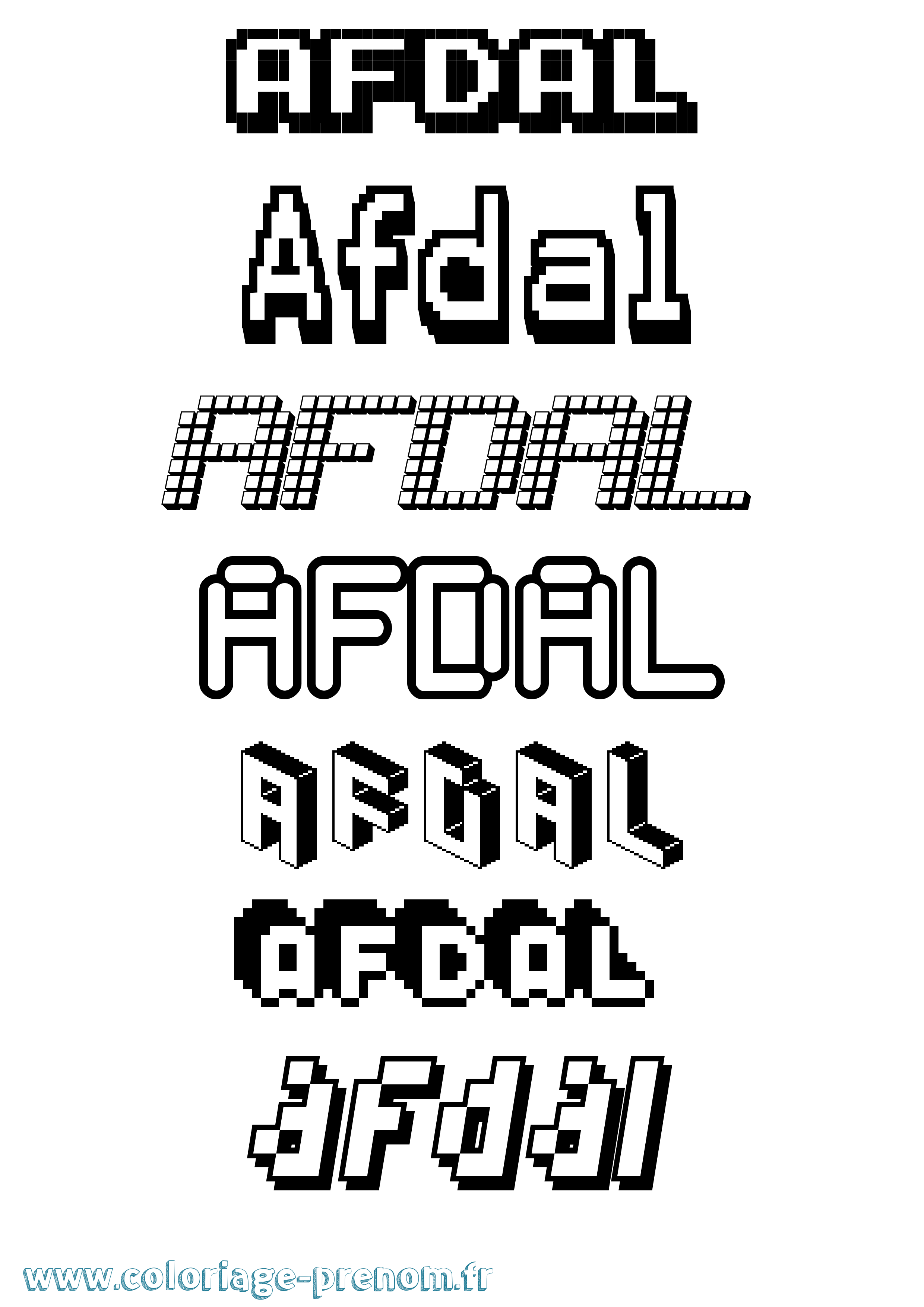 Coloriage prénom Afdal Pixel