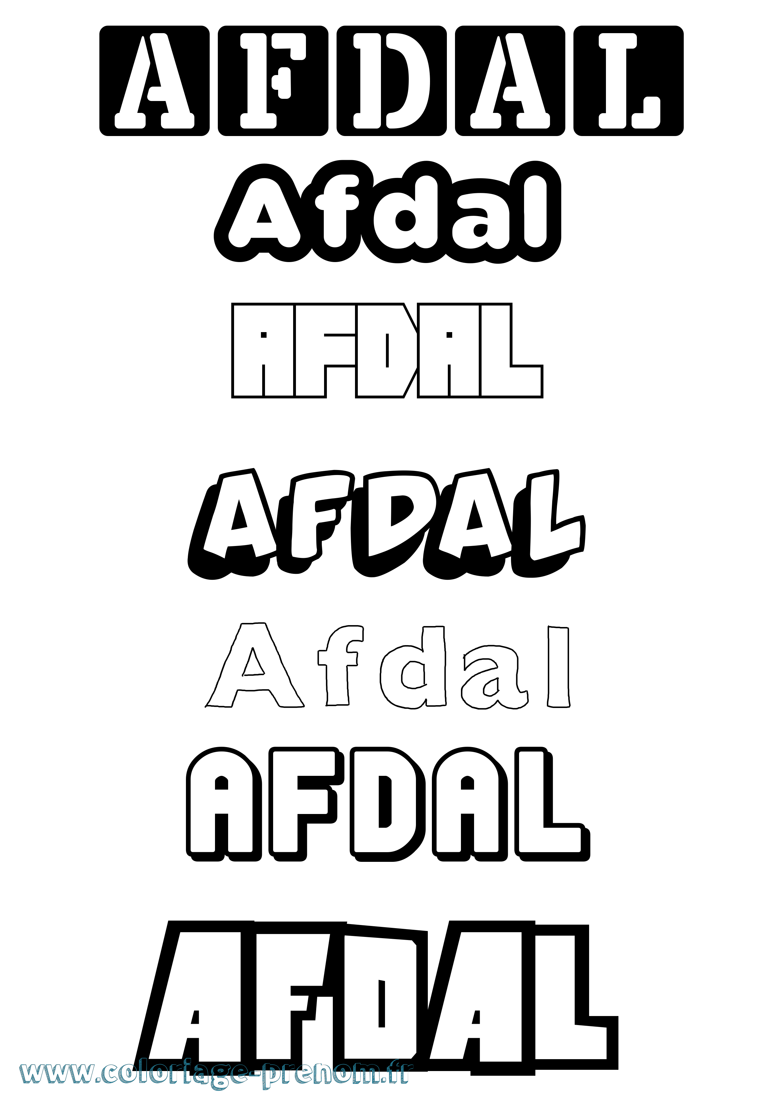 Coloriage prénom Afdal Simple