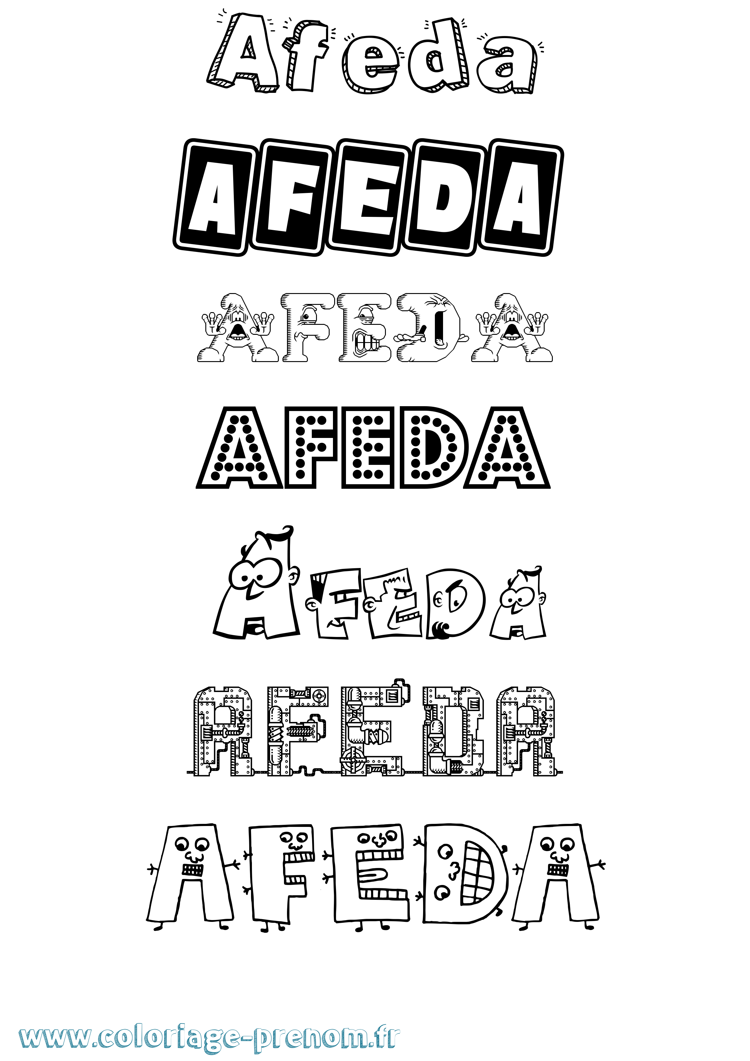 Coloriage prénom Afeda Fun