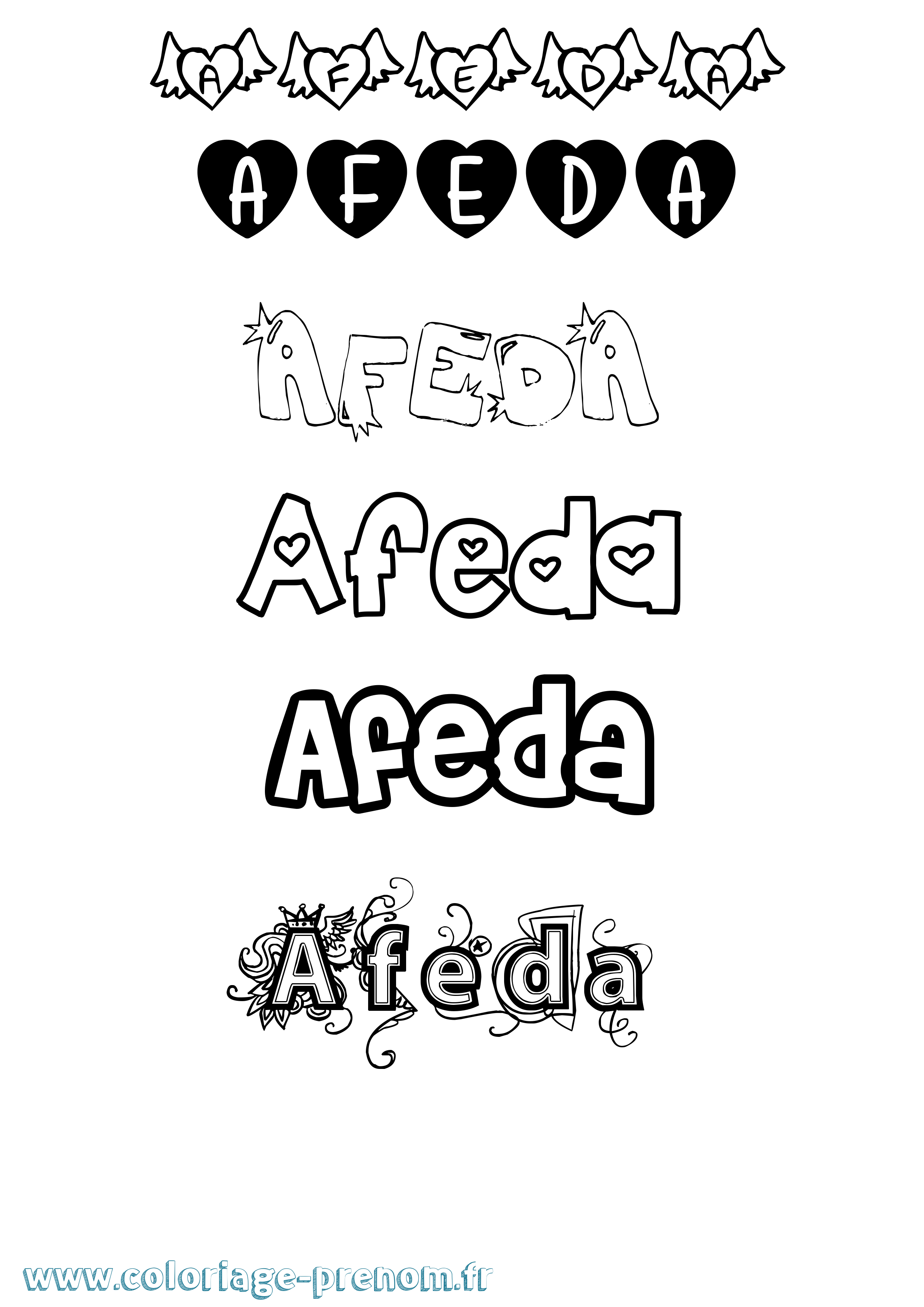 Coloriage prénom Afeda Girly