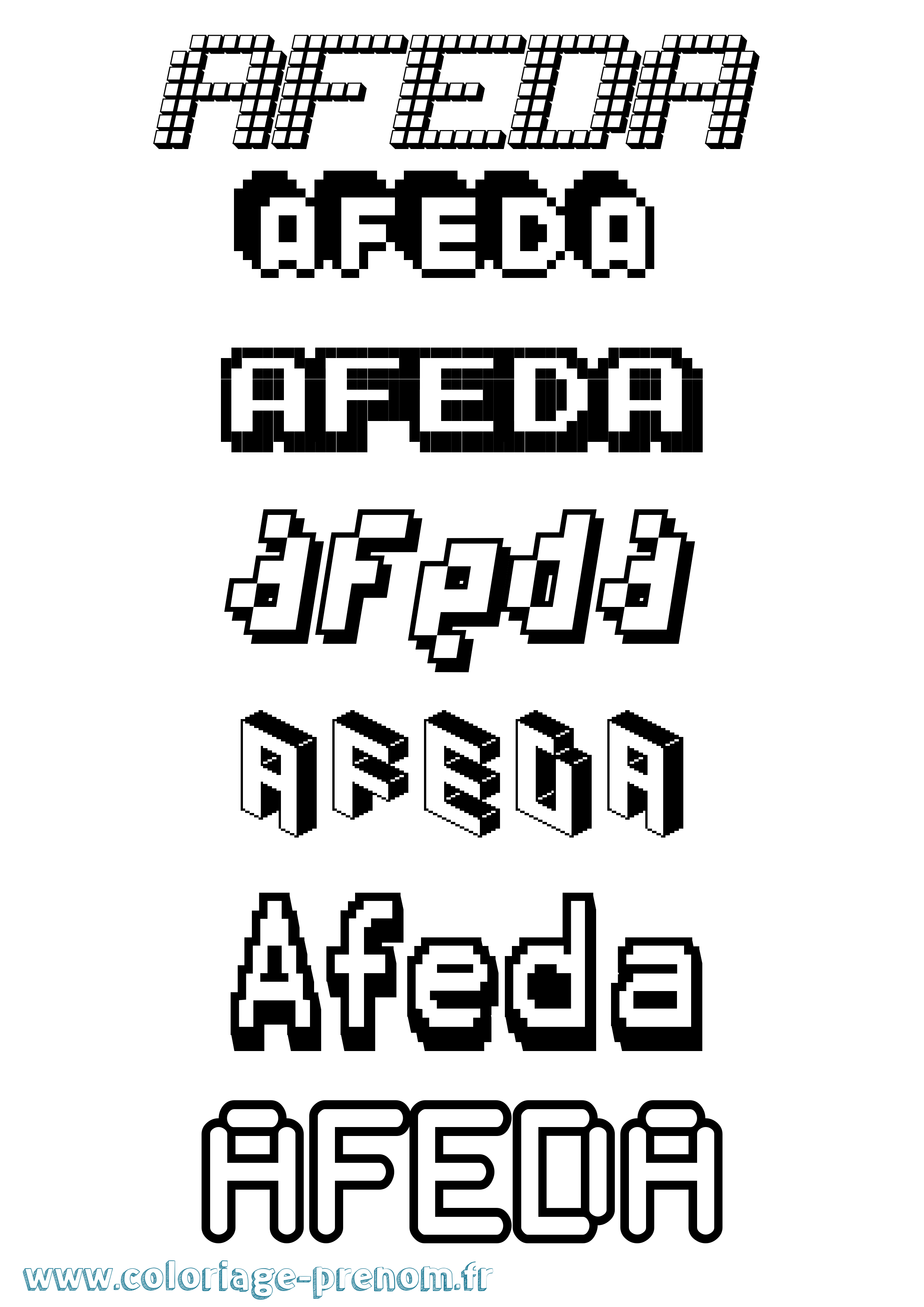 Coloriage prénom Afeda Pixel
