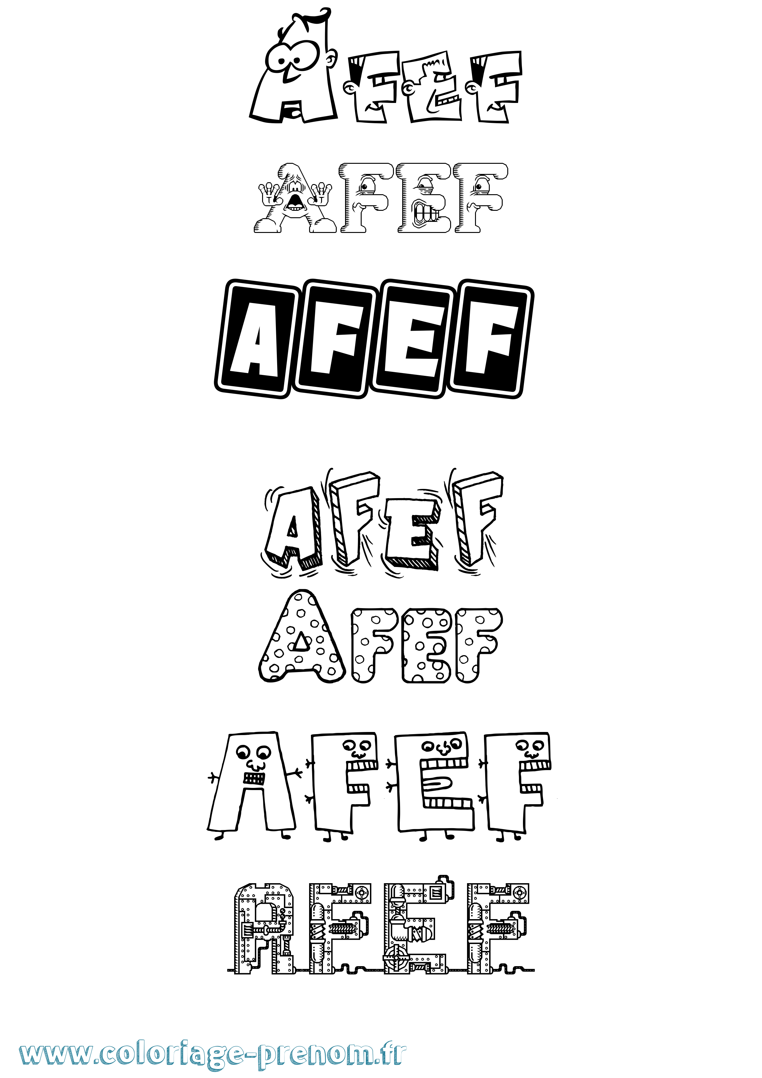 Coloriage prénom Afef Fun