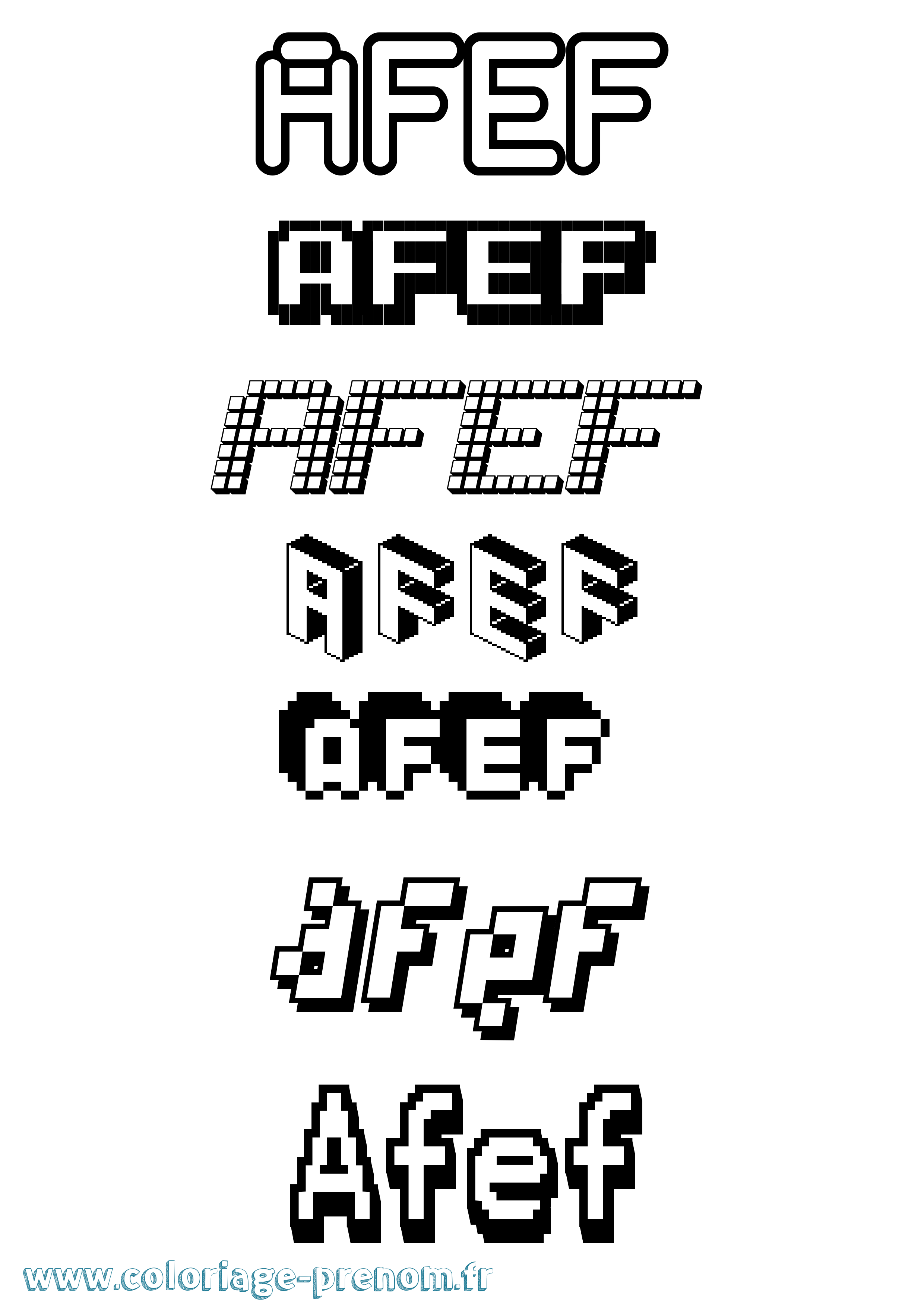 Coloriage prénom Afef Pixel