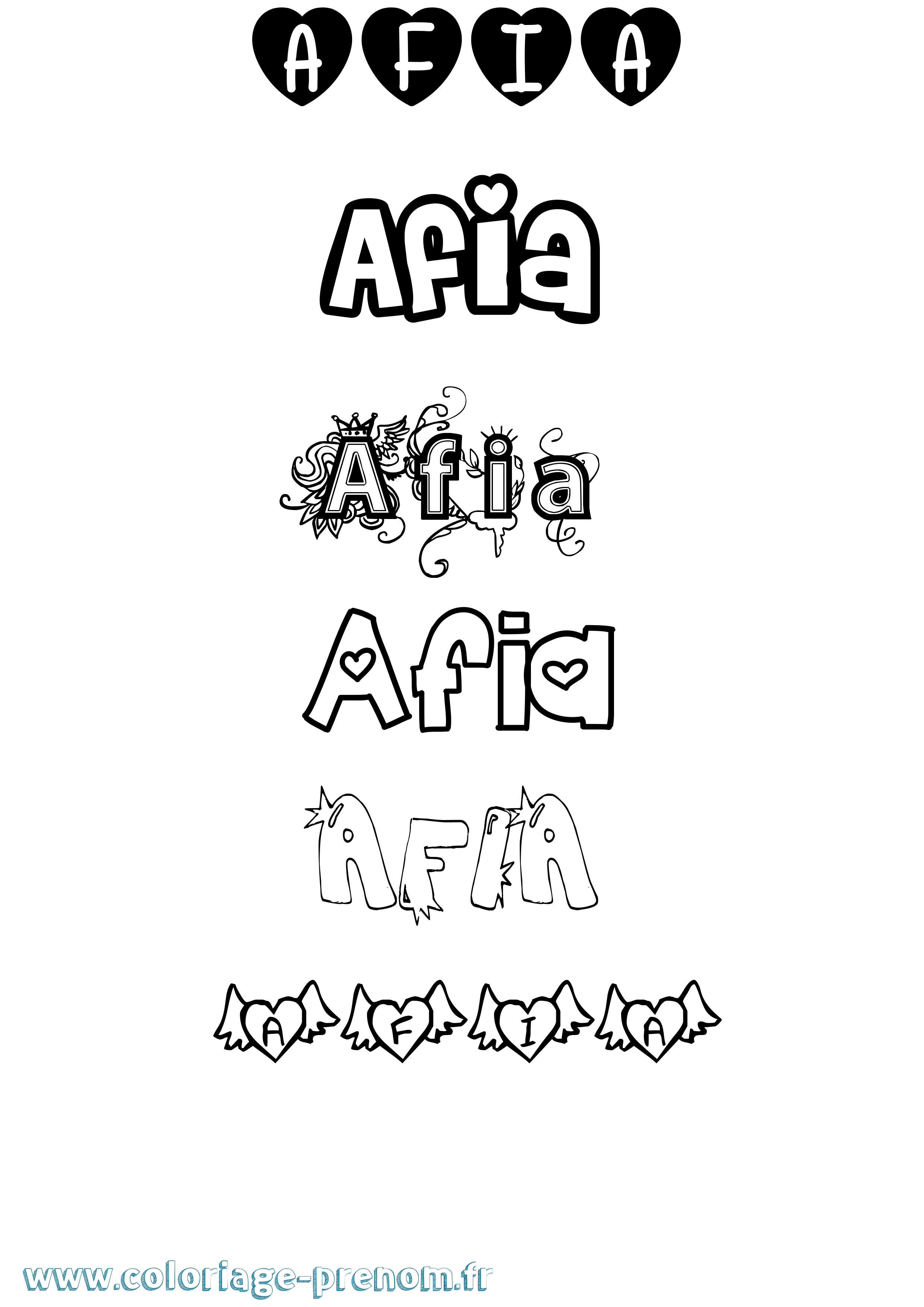 Coloriage Afia Girly Coloriage prénom Afia Girly
