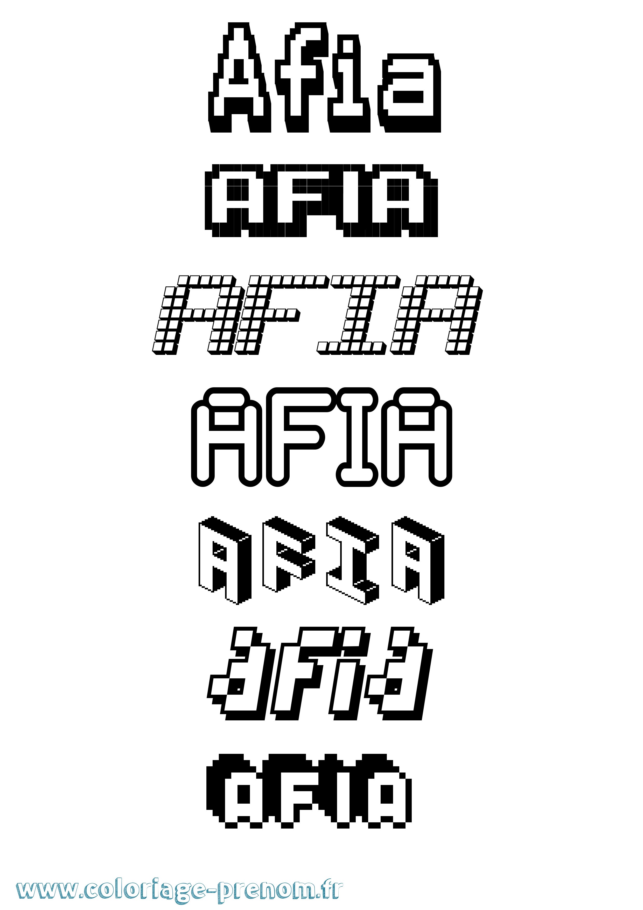 Coloriage prénom Afia Pixel