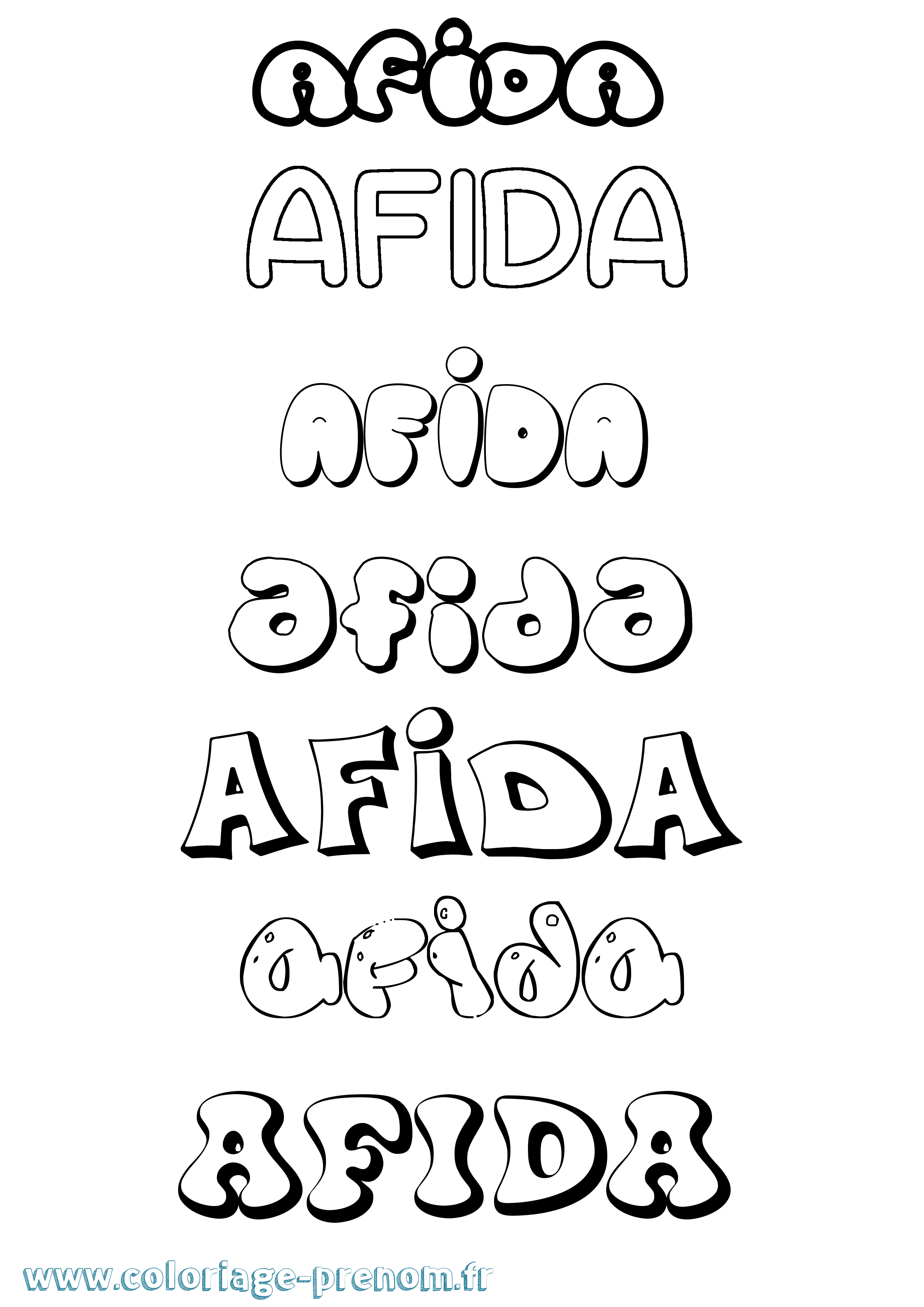 Coloriage prénom Afida Bubble