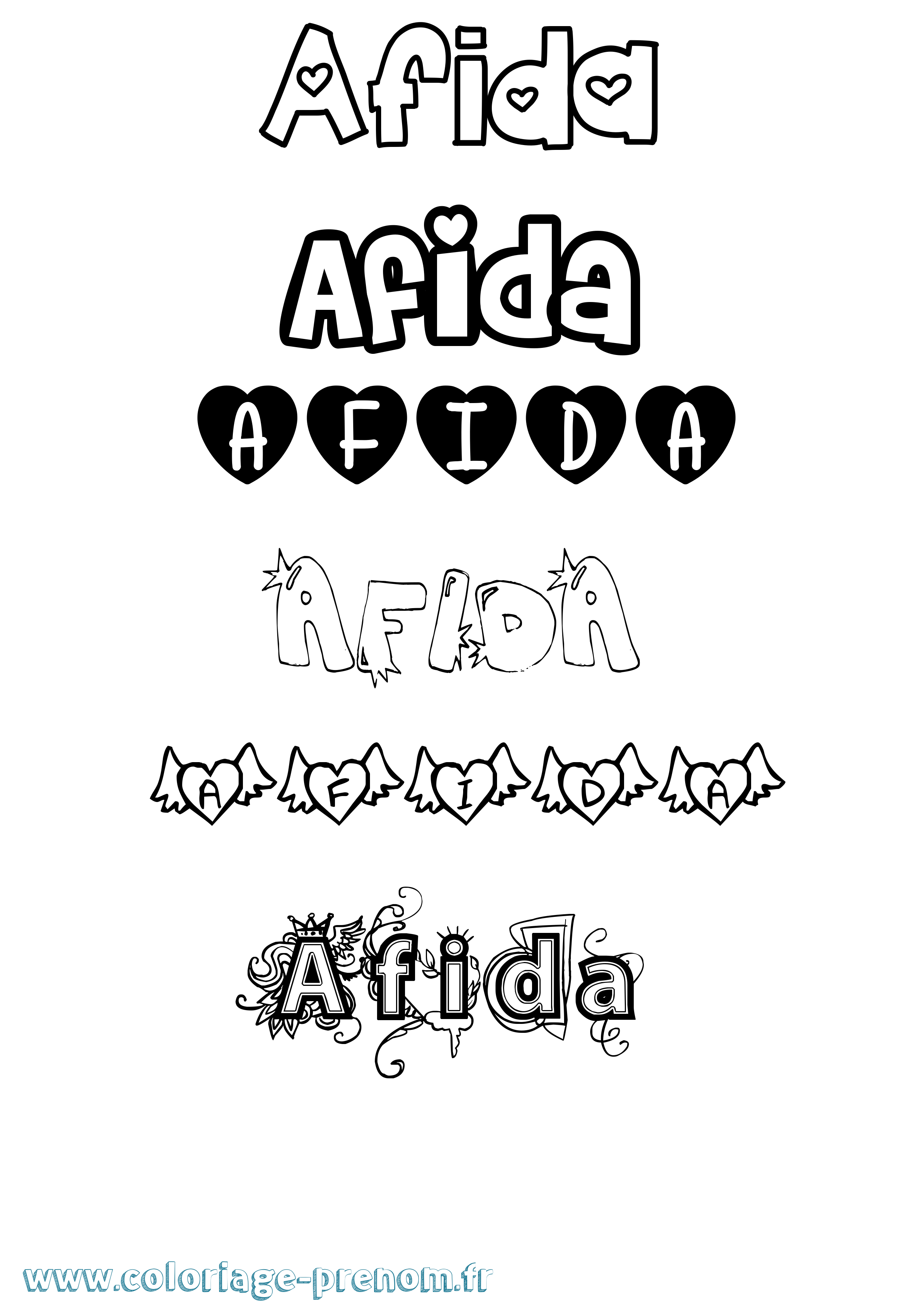 Coloriage prénom Afida Girly