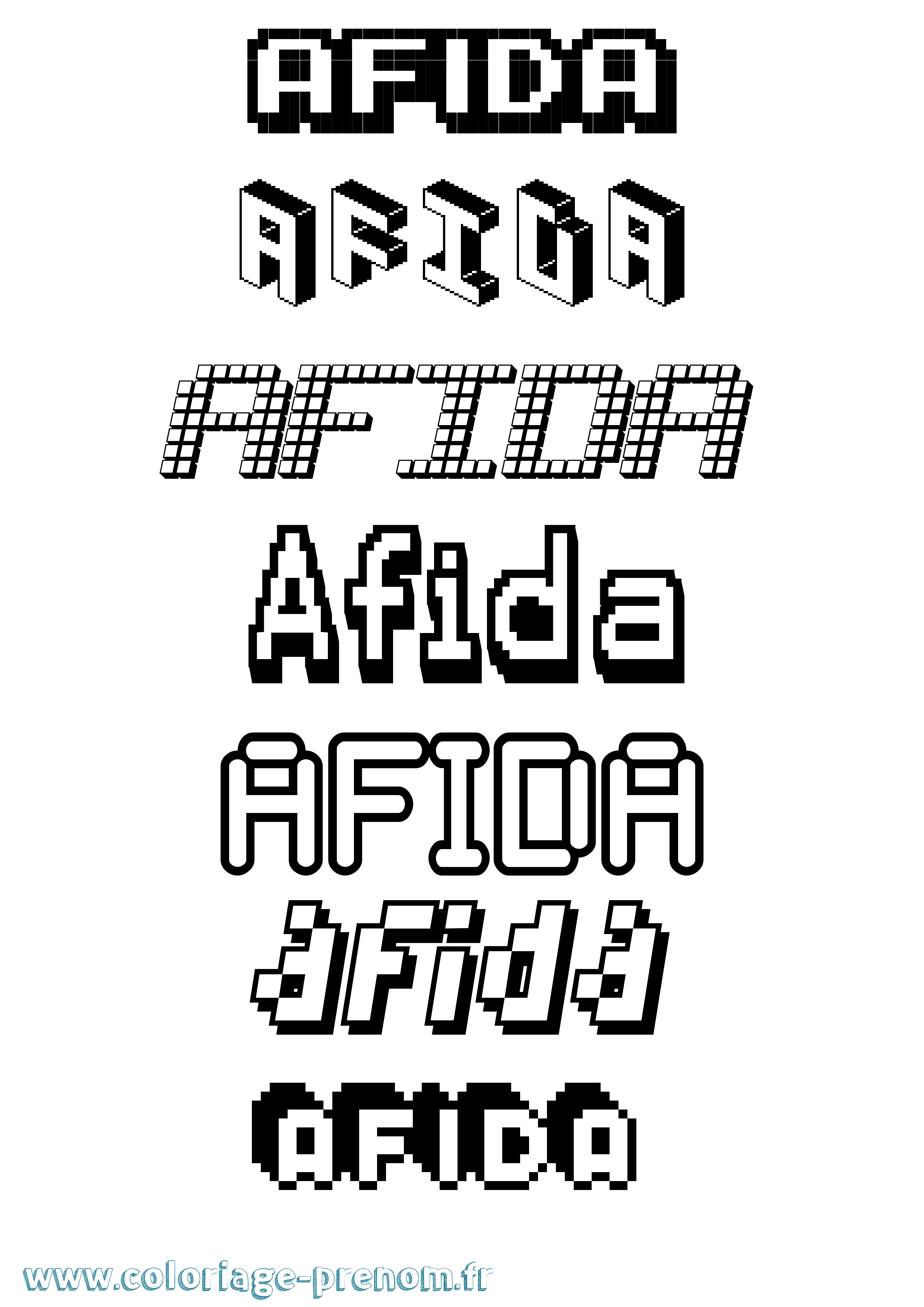 Coloriage prénom Afida Pixel