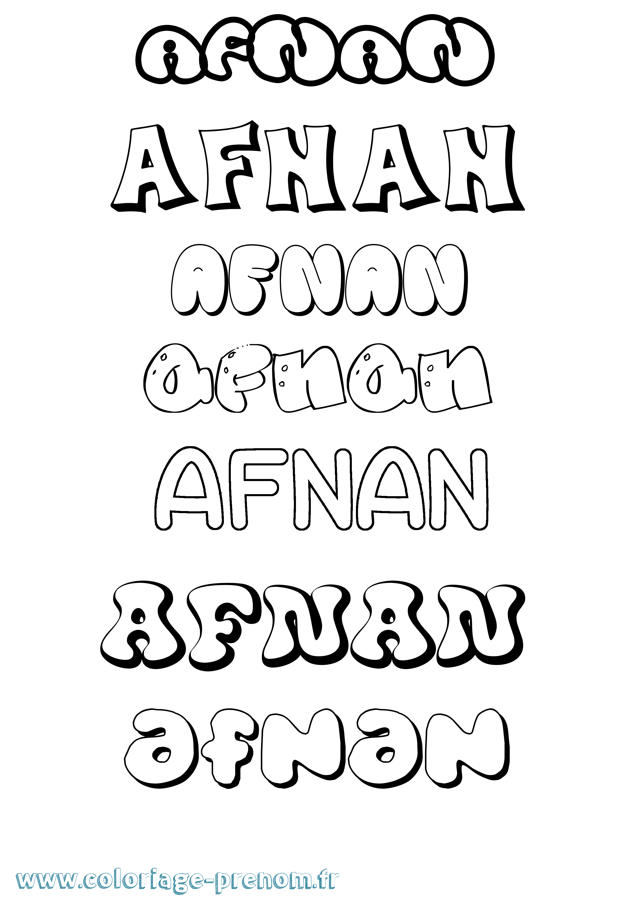 Coloriage prénom Afnan Bubble