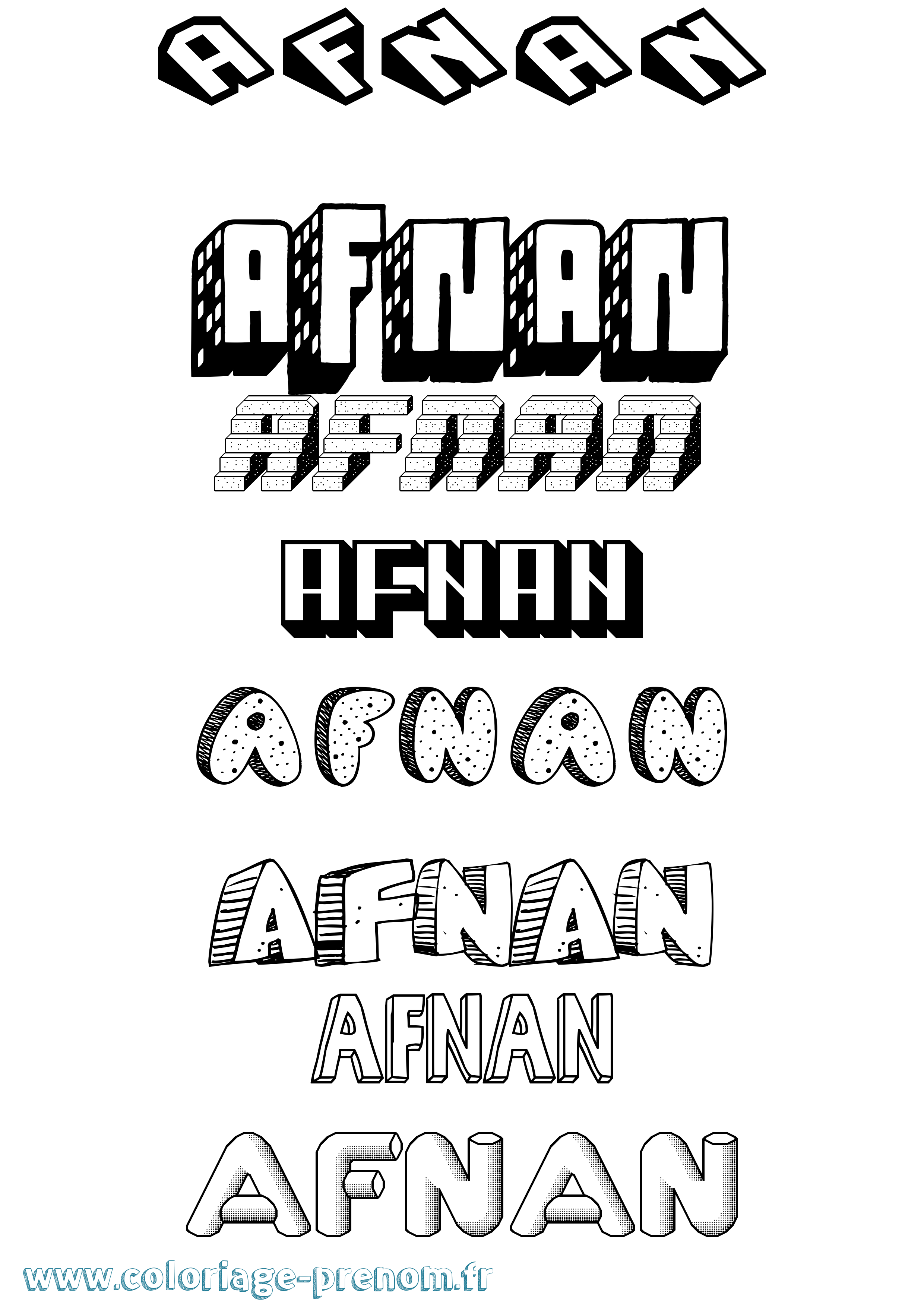 Coloriage prénom Afnan Effet 3D